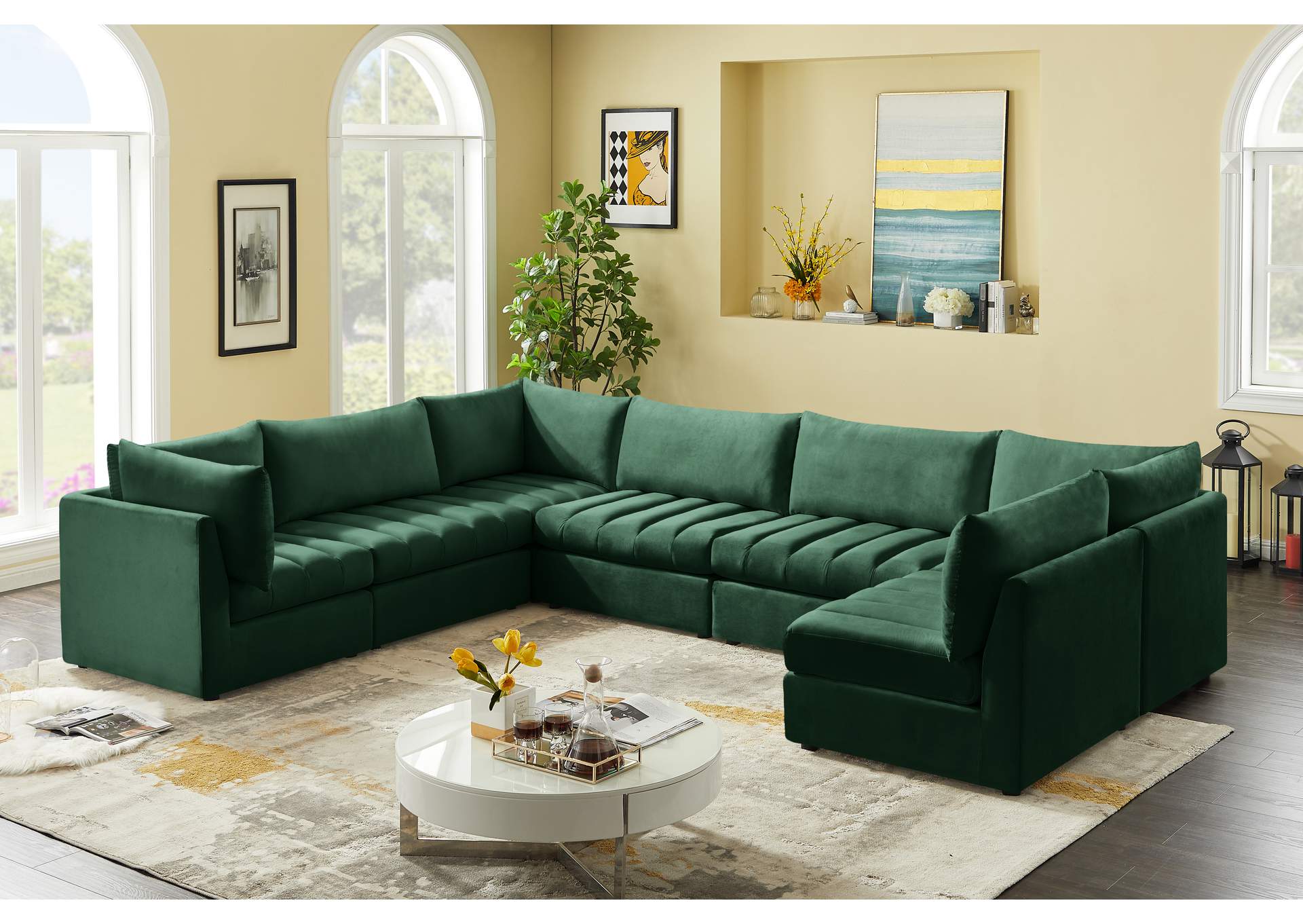 Jacob Green Velvet Modular Sectional,Meridian Furniture