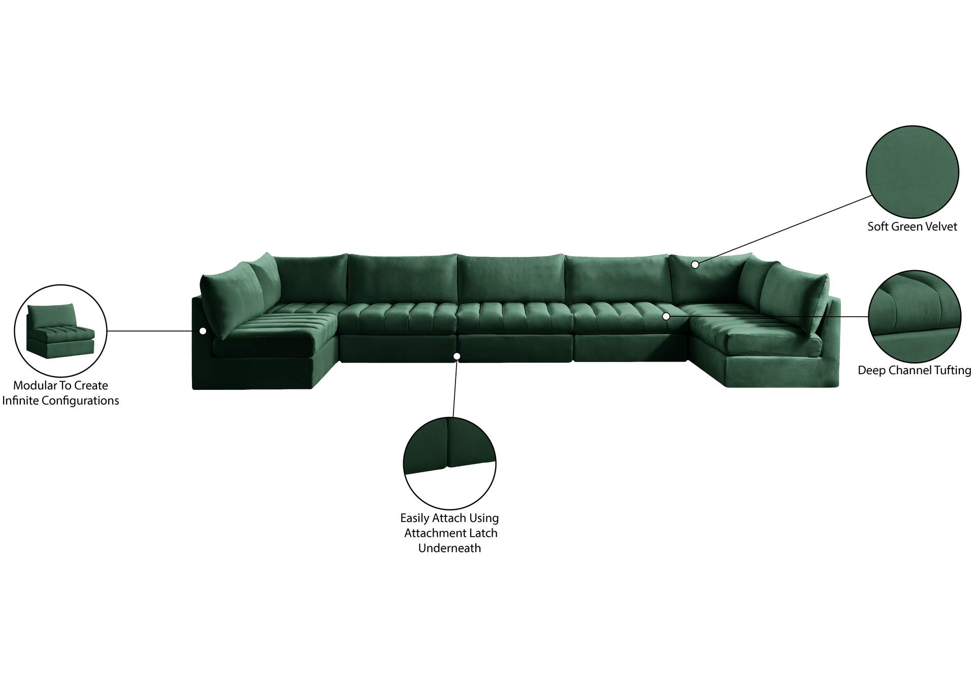 Jacob Green Velvet Modular Sectional,Meridian Furniture