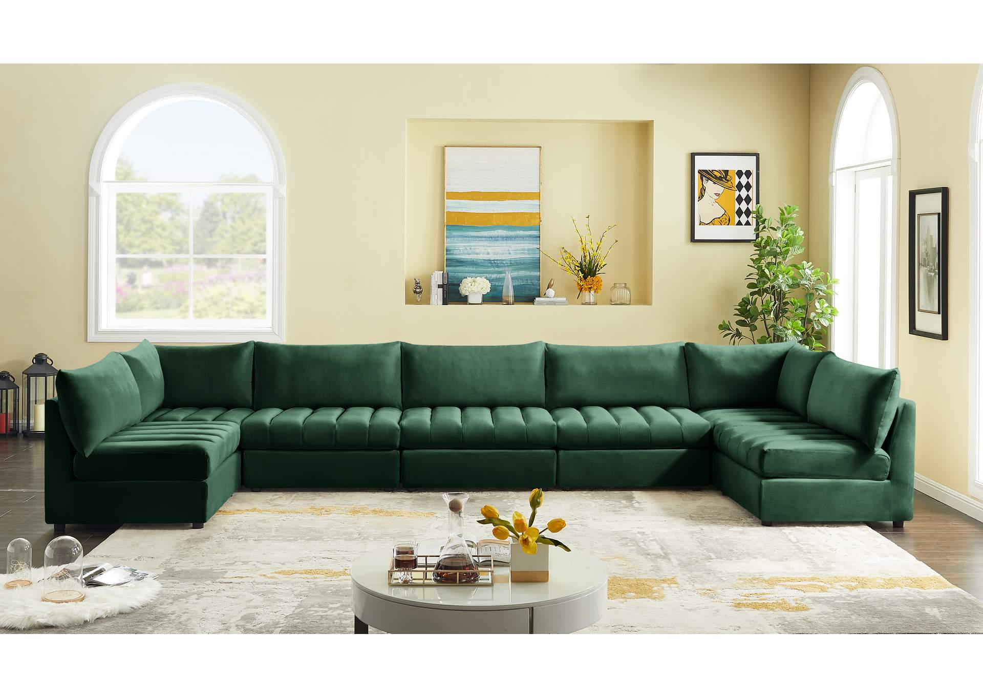 Jacob Green Velvet Modular Sectional,Meridian Furniture