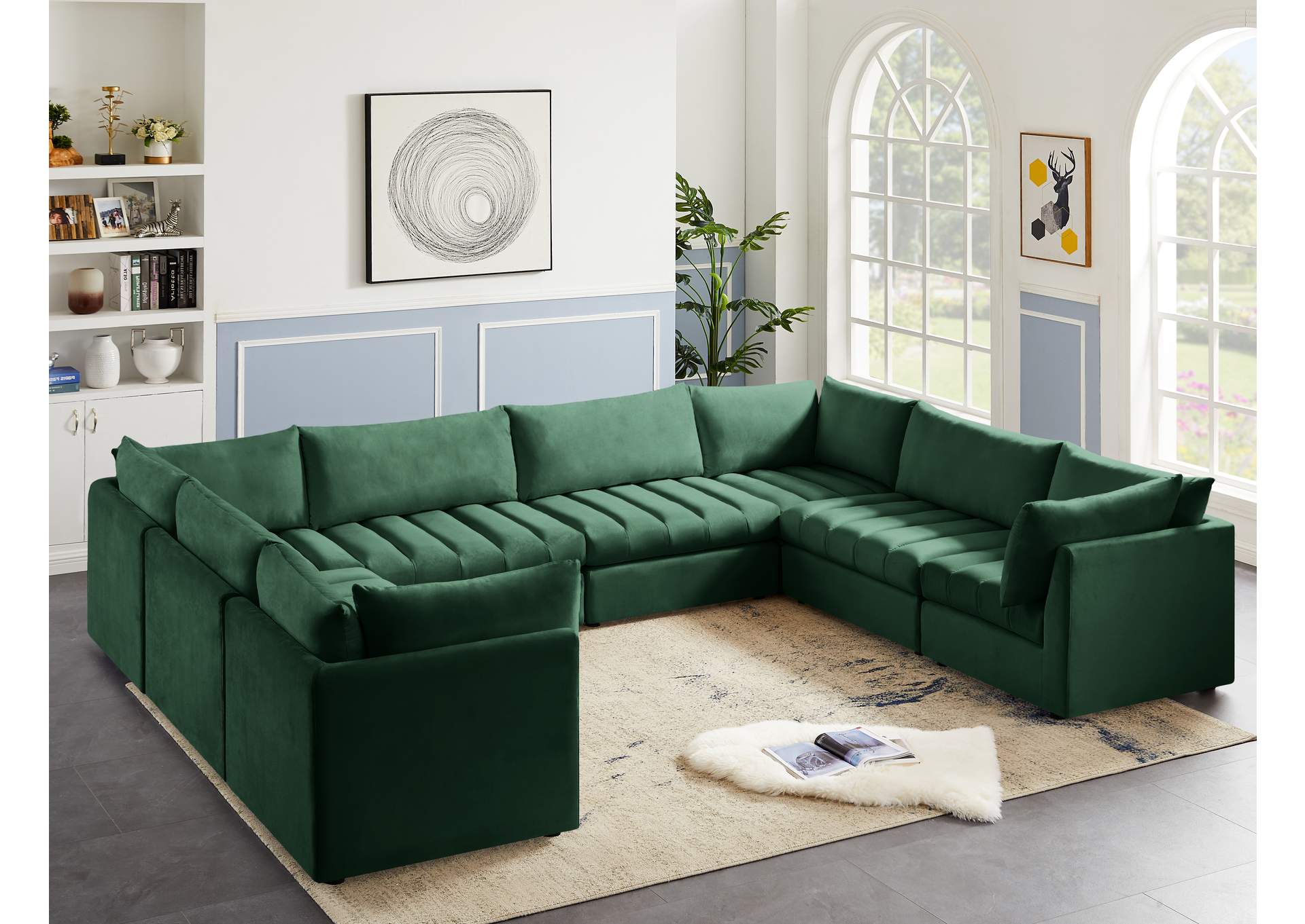 Jacob Green Velvet Modular Sectional,Meridian Furniture