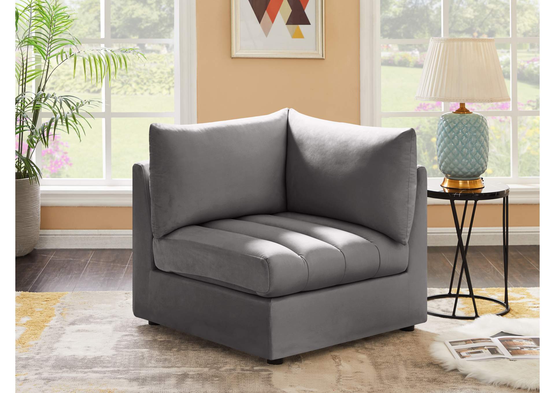 Jacob Grey Velvet Corner,Meridian Furniture