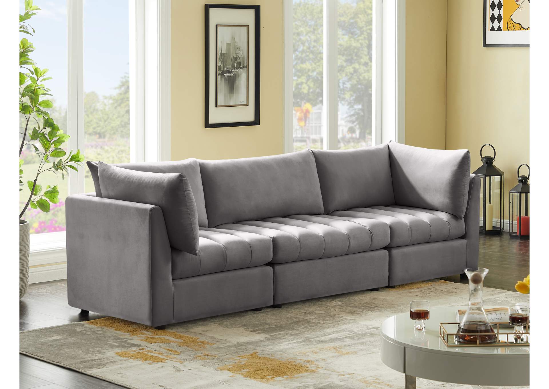 Jacob Grey Velvet Modular Sofa,Meridian Furniture