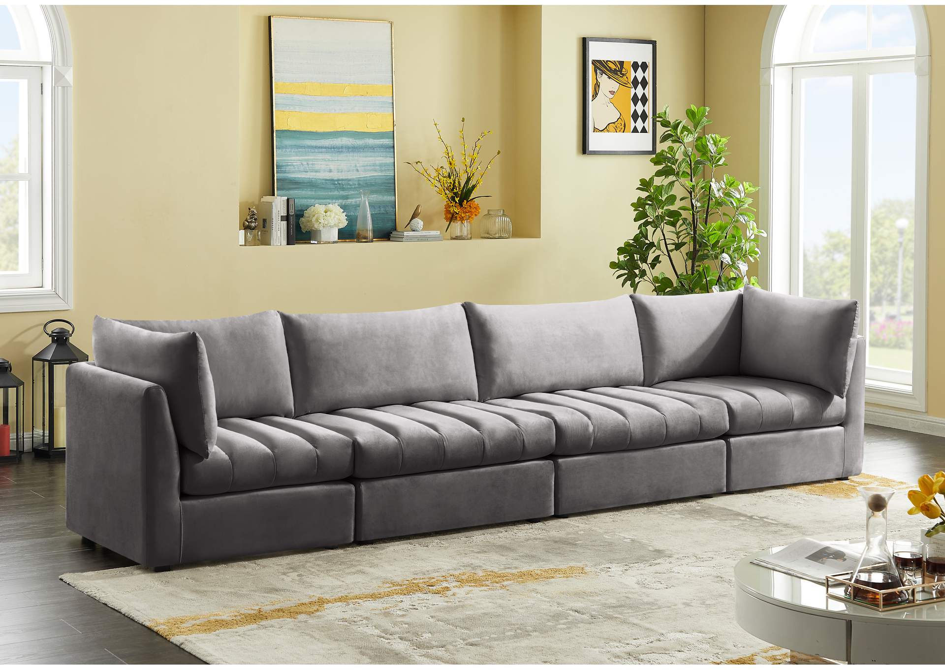 Jacob Grey Velvet Modular Sofa,Meridian Furniture