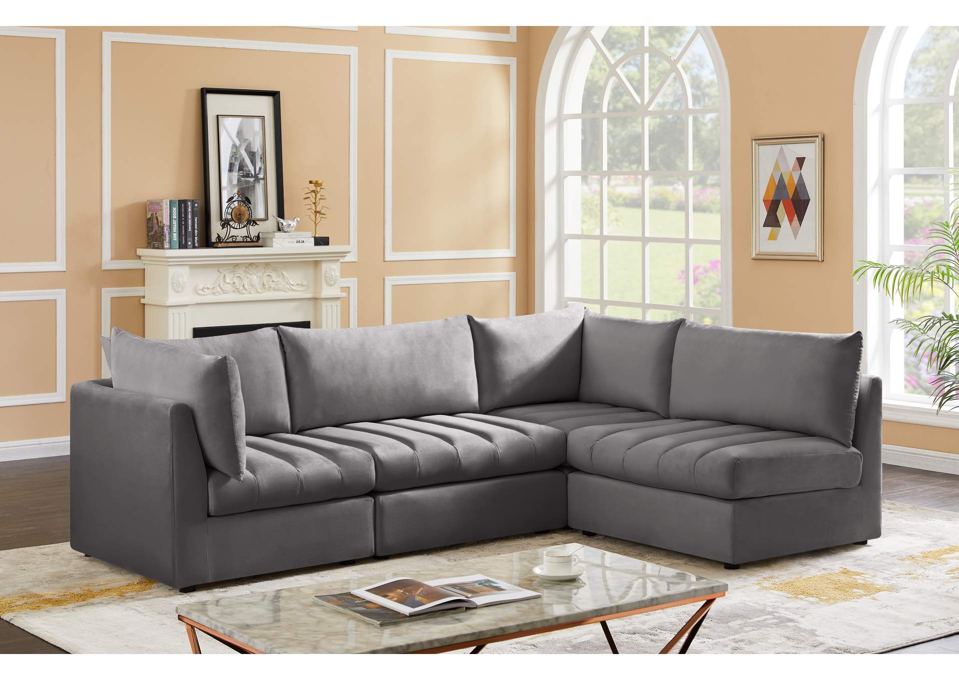 Jacob Grey Velvet Modular Sectional,Meridian Furniture