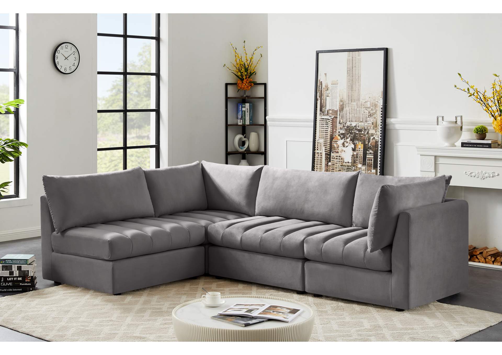 Jacob Grey Velvet Modular Sectional,Meridian Furniture