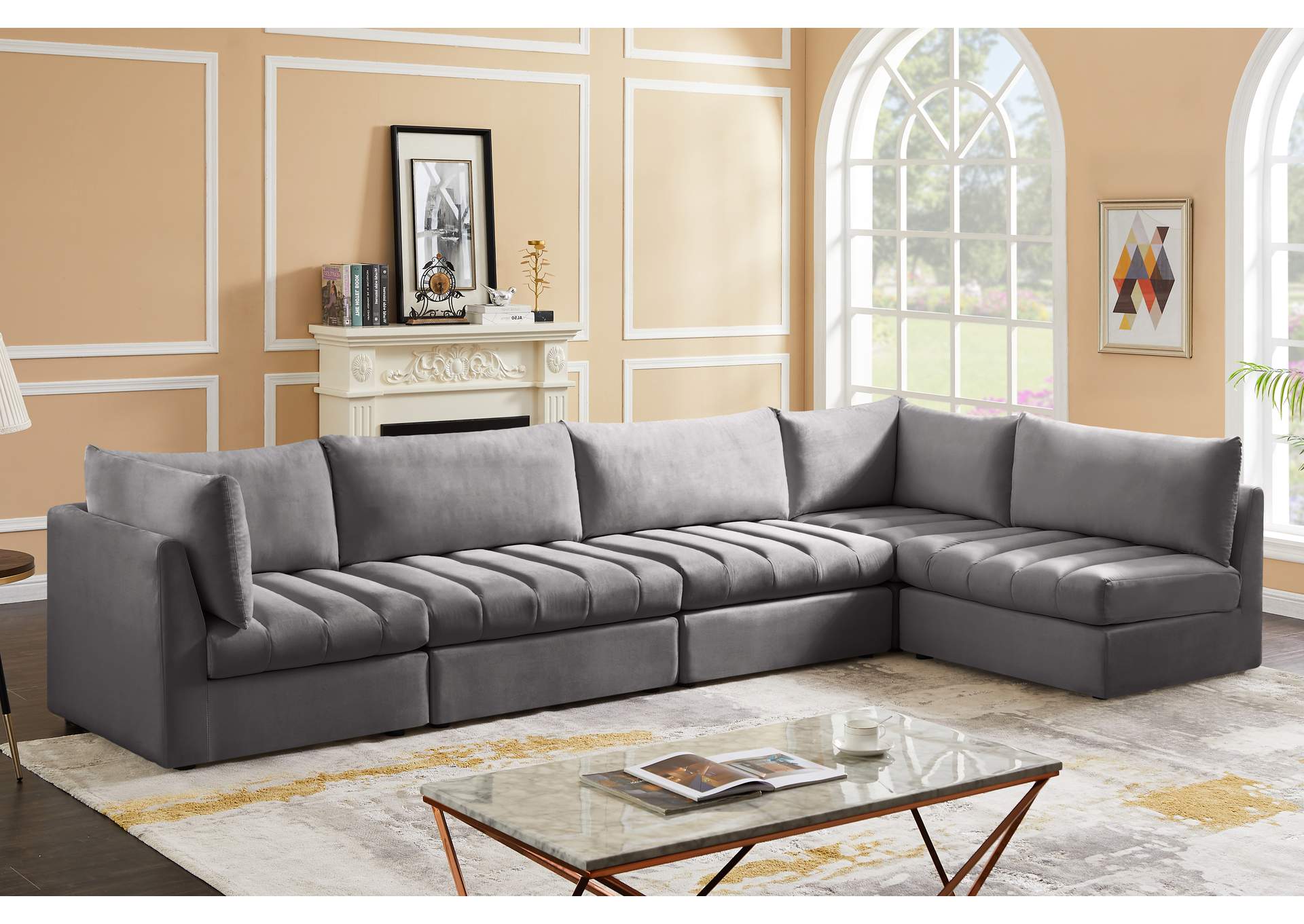 Jacob Grey Velvet Modular Sectional,Meridian Furniture