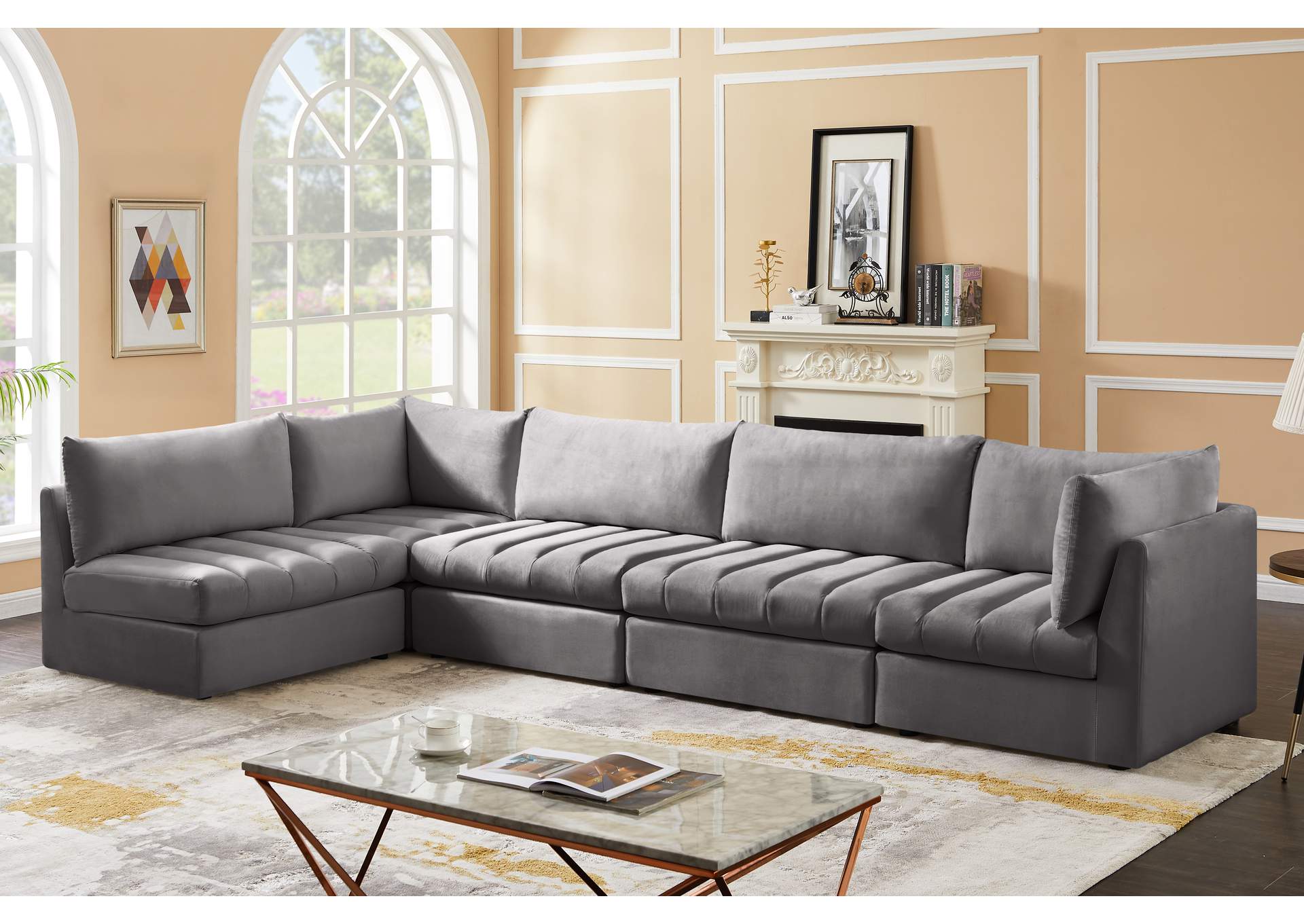 Jacob Grey Velvet Modular Sectional,Meridian Furniture