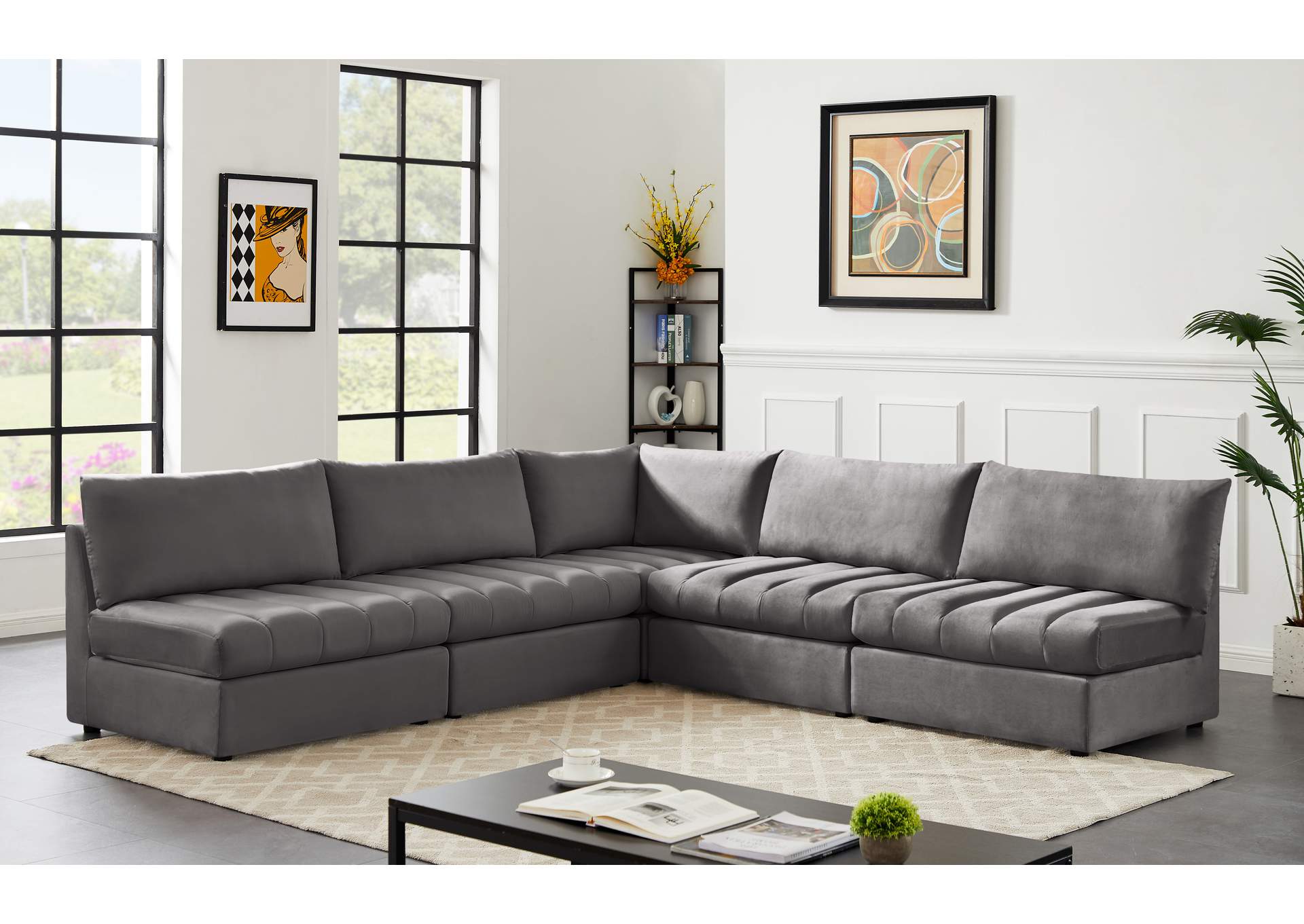 Jacob Grey Velvet Modular Sectional,Meridian Furniture