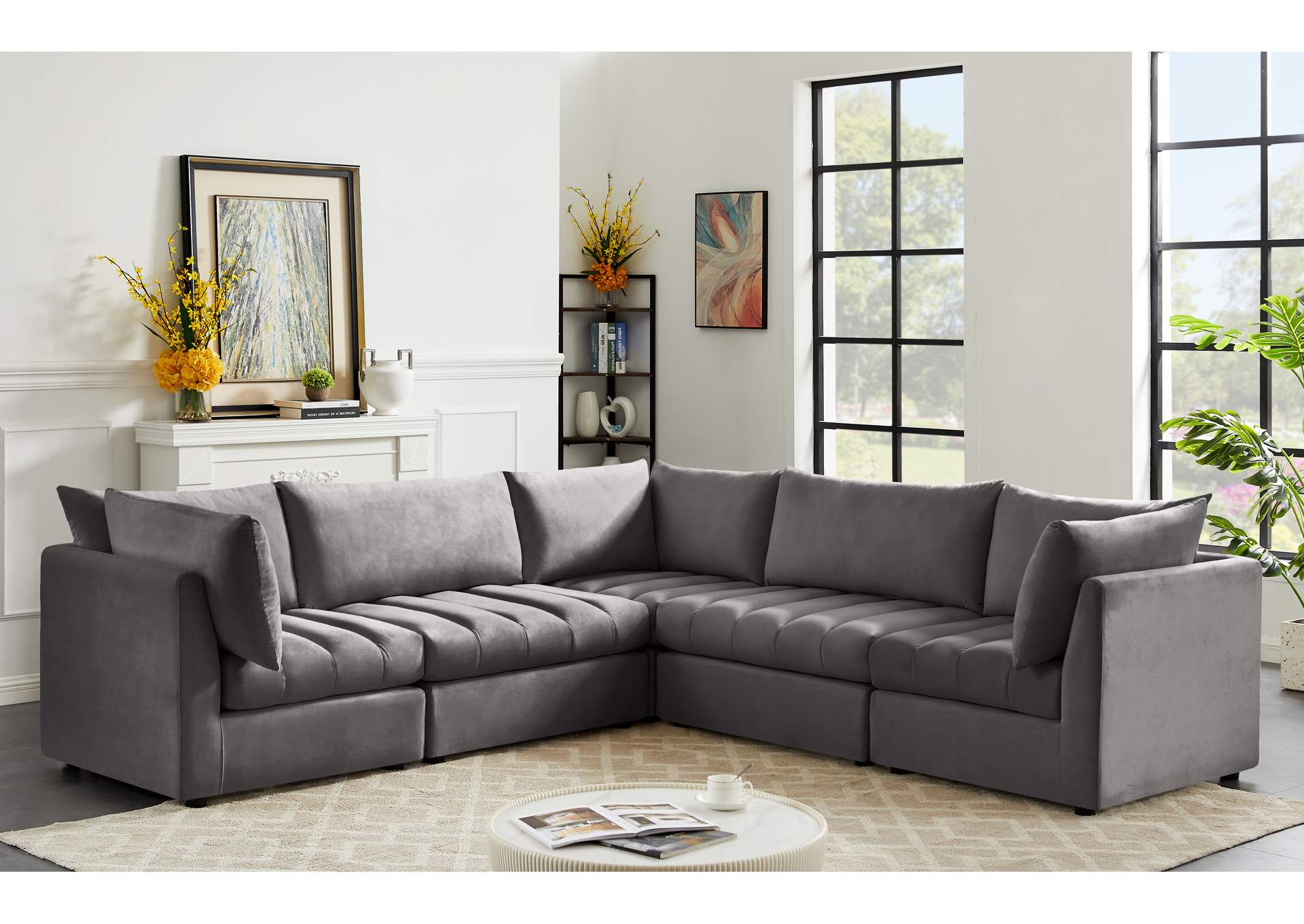 Jacob Grey Velvet Modular Sectional,Meridian Furniture