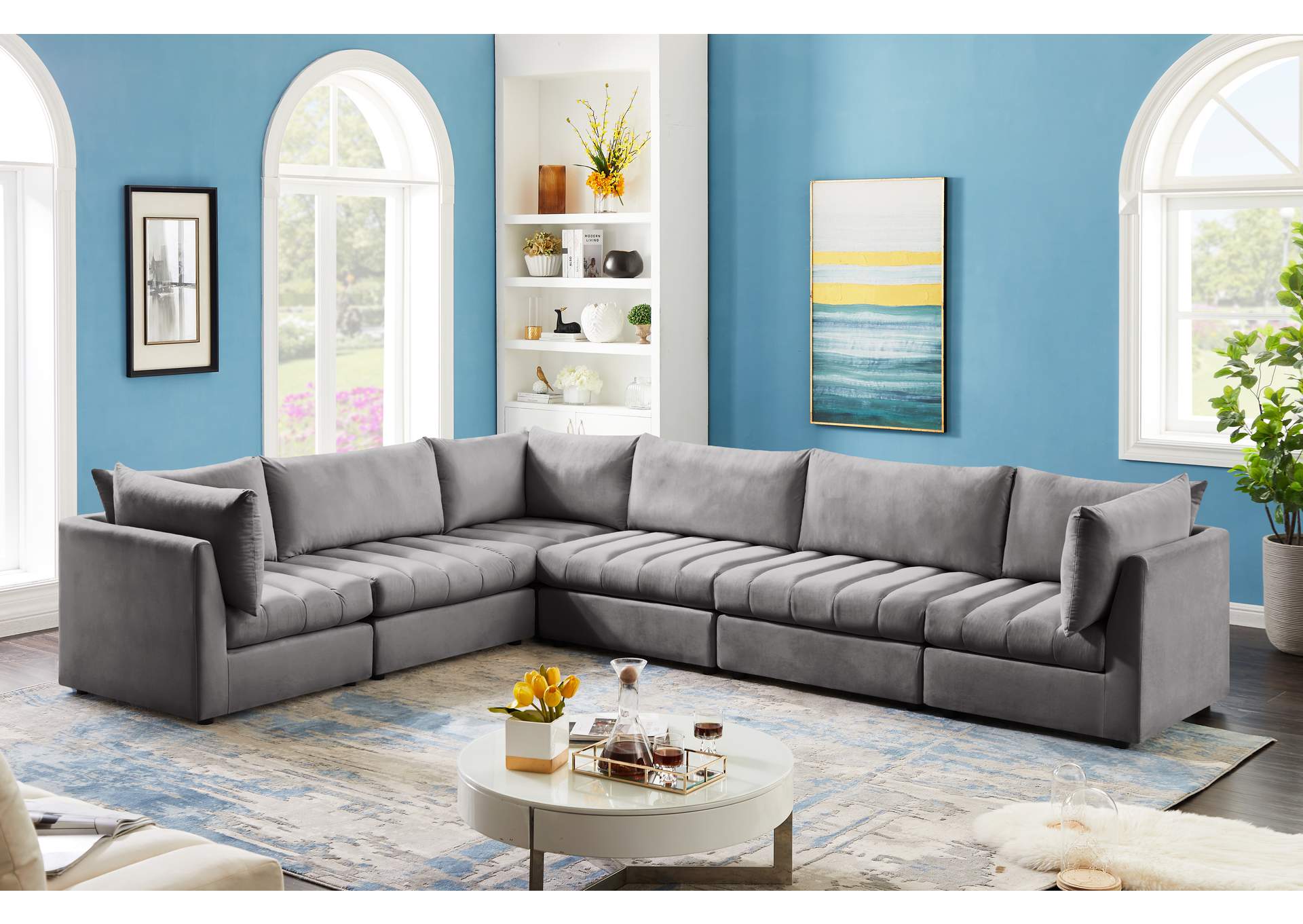 Jacob Grey Velvet Modular Sectional,Meridian Furniture