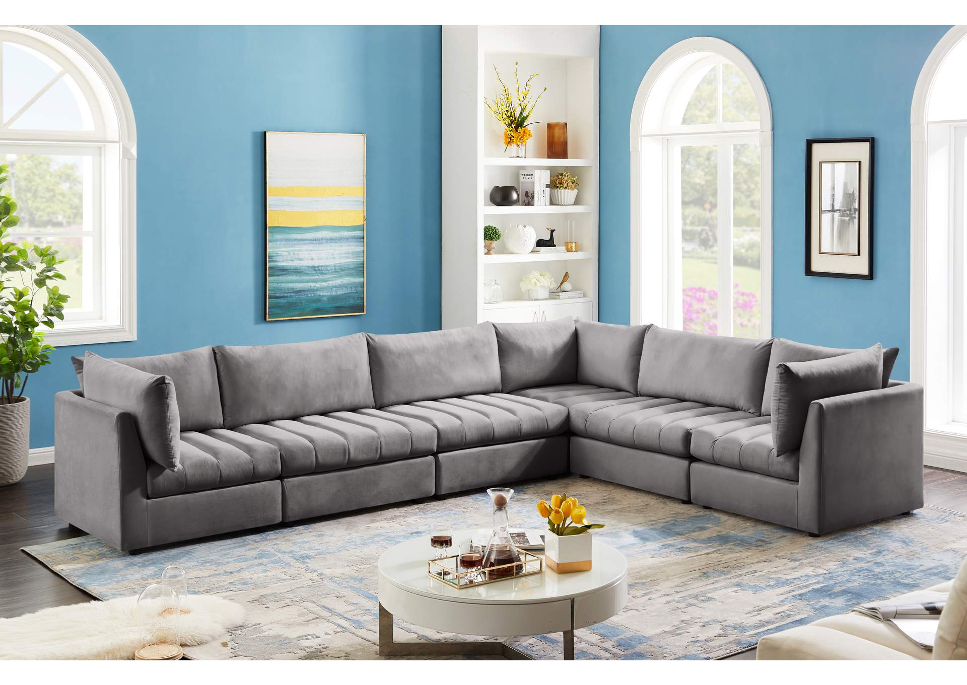 Jacob Grey Velvet Modular Sectional,Meridian Furniture