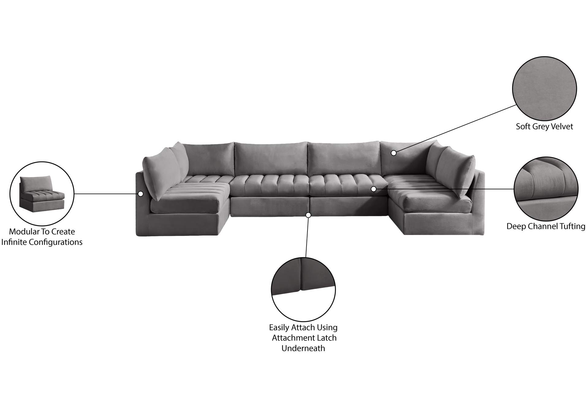 Jacob Grey Velvet Modular Sectional,Meridian Furniture