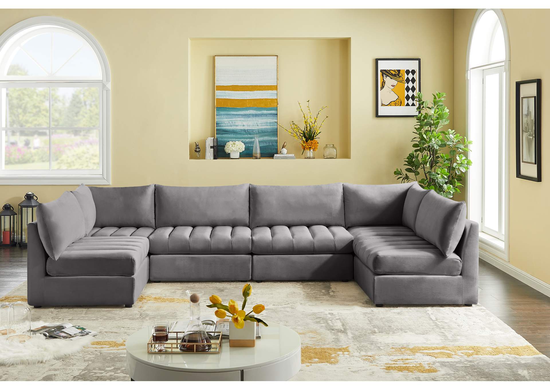 Jacob Grey Velvet Modular Sectional,Meridian Furniture