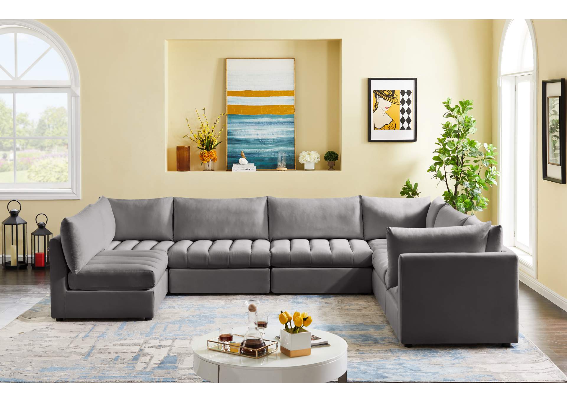 Jacob Grey Velvet Modular Sectional,Meridian Furniture