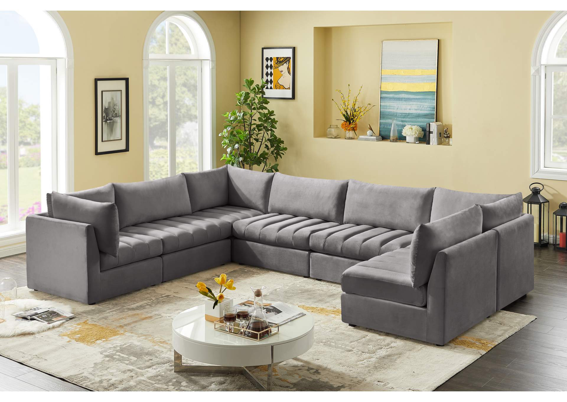 Jacob Grey Velvet Modular Sectional,Meridian Furniture