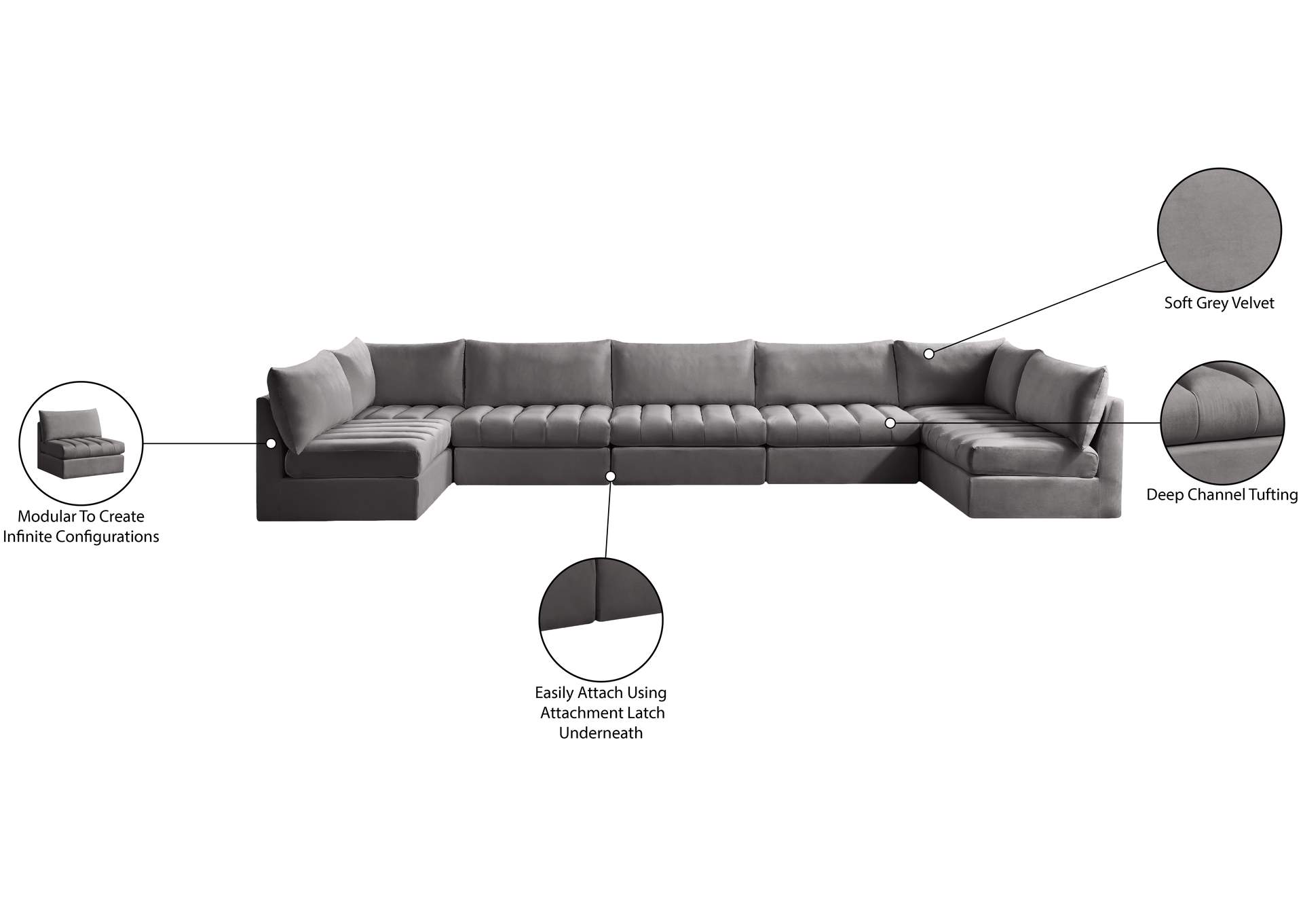 Jacob Grey Velvet Modular Sectional,Meridian Furniture