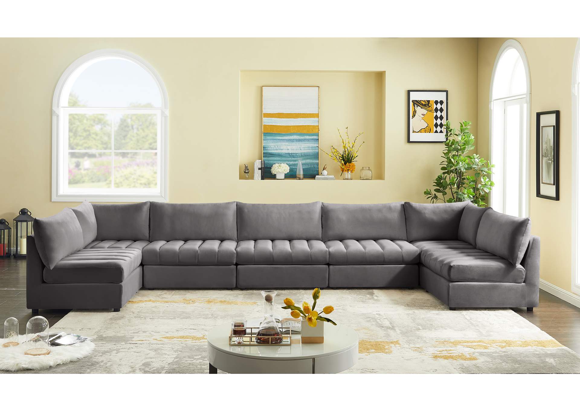 Jacob Grey Velvet Modular Sectional,Meridian Furniture