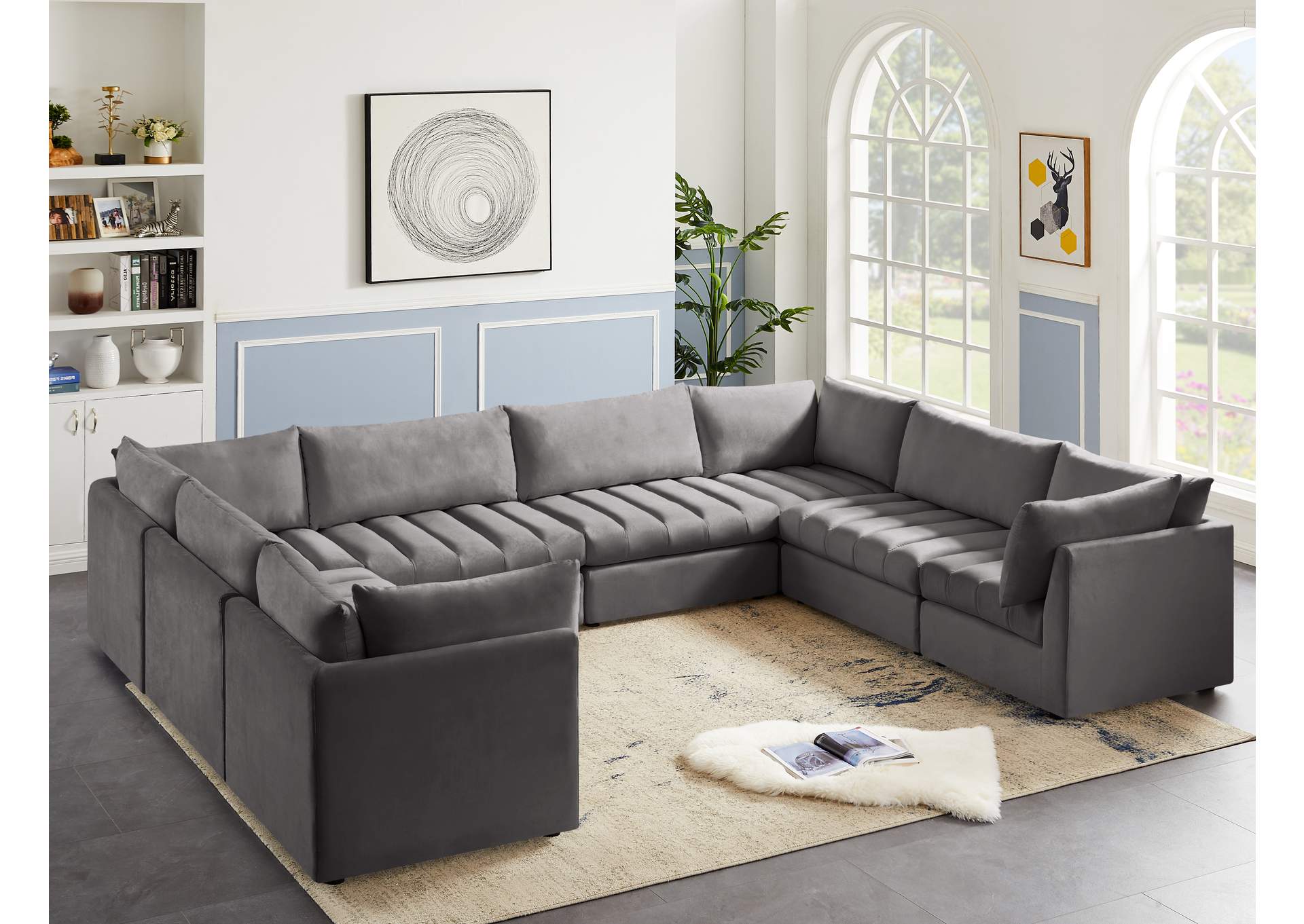 Jacob Grey Velvet Modular Sectional,Meridian Furniture