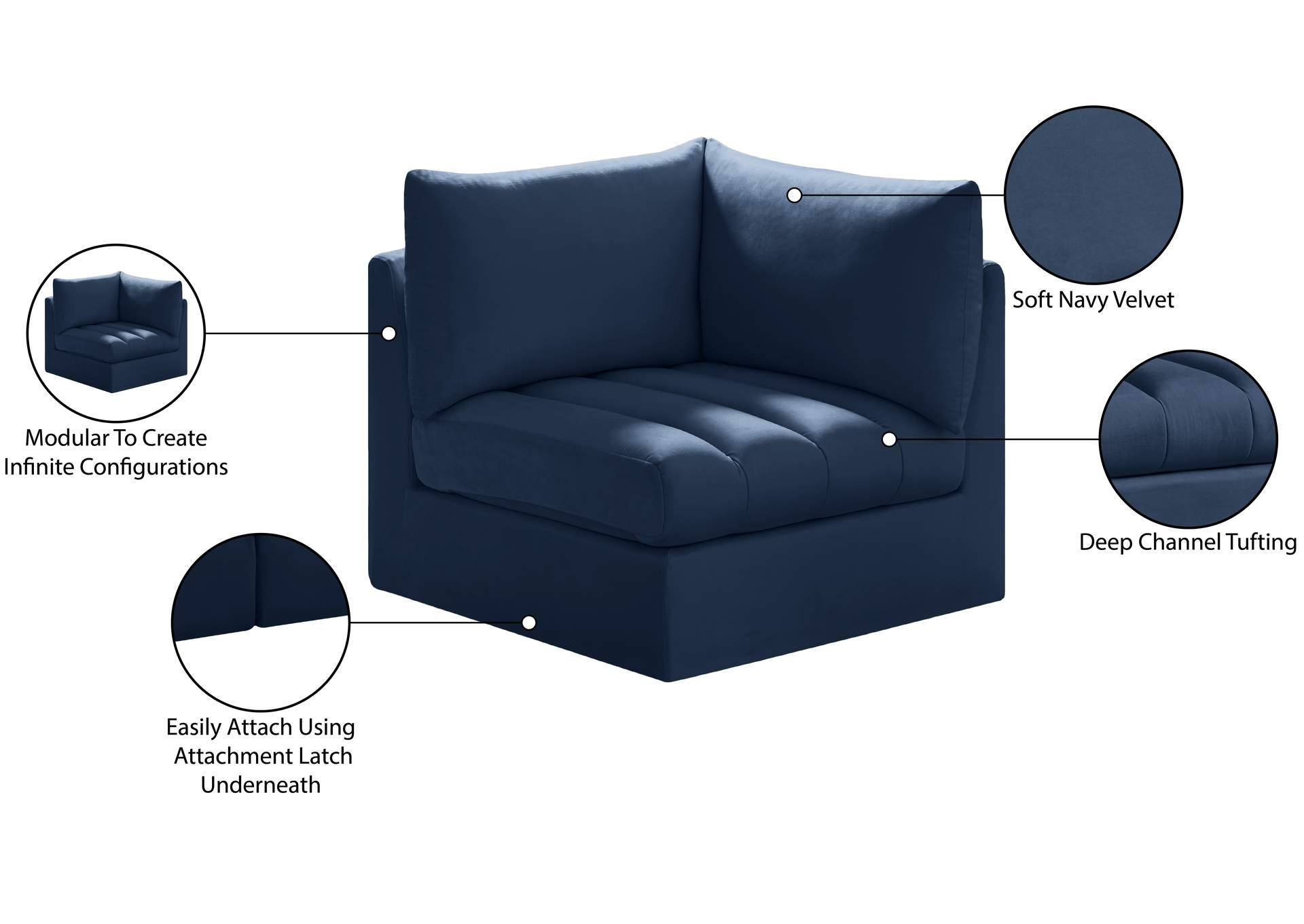 Jacob Navy Velvet Corner,Meridian Furniture