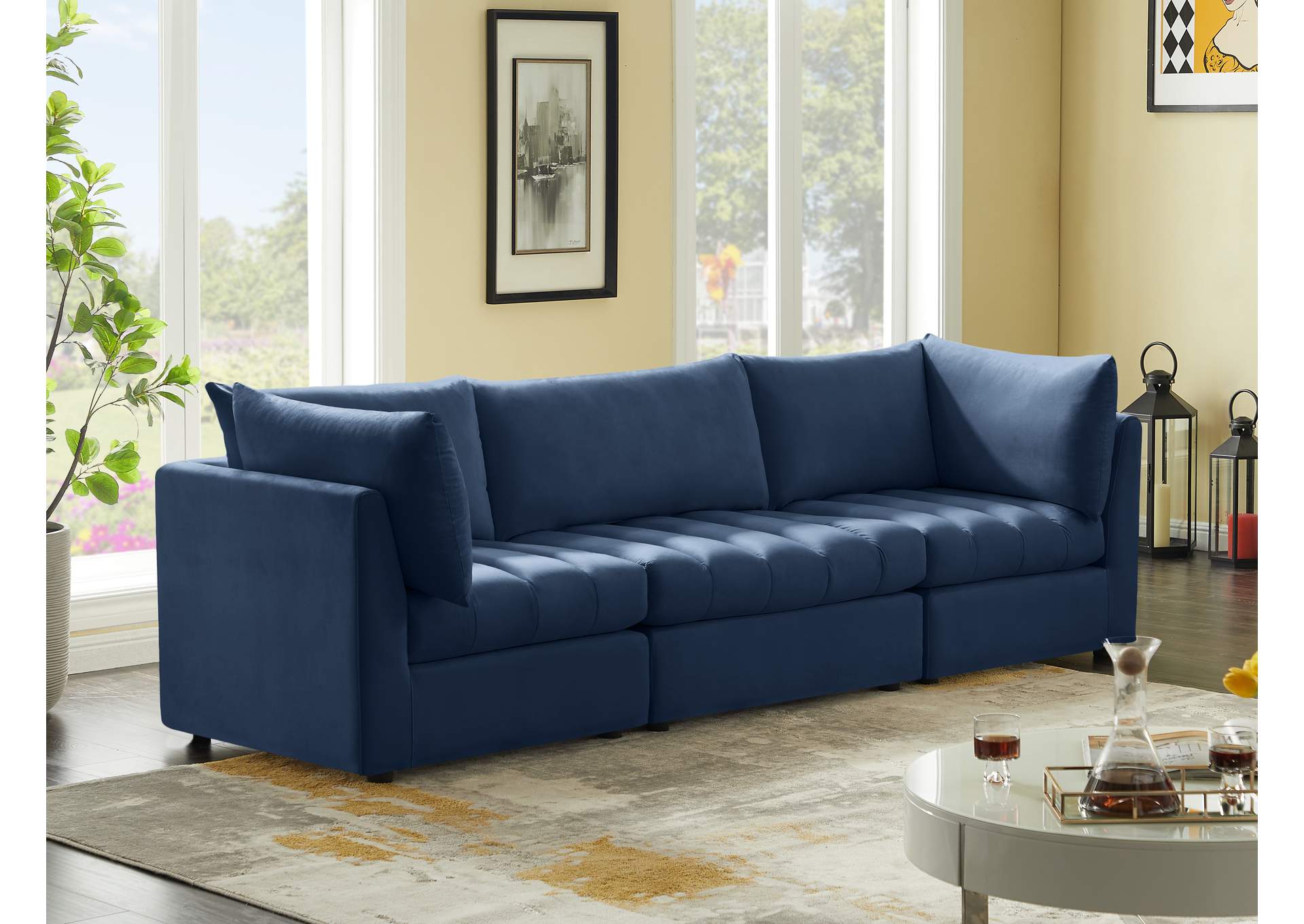 Jacob Navy Velvet Modular Sofa,Meridian Furniture