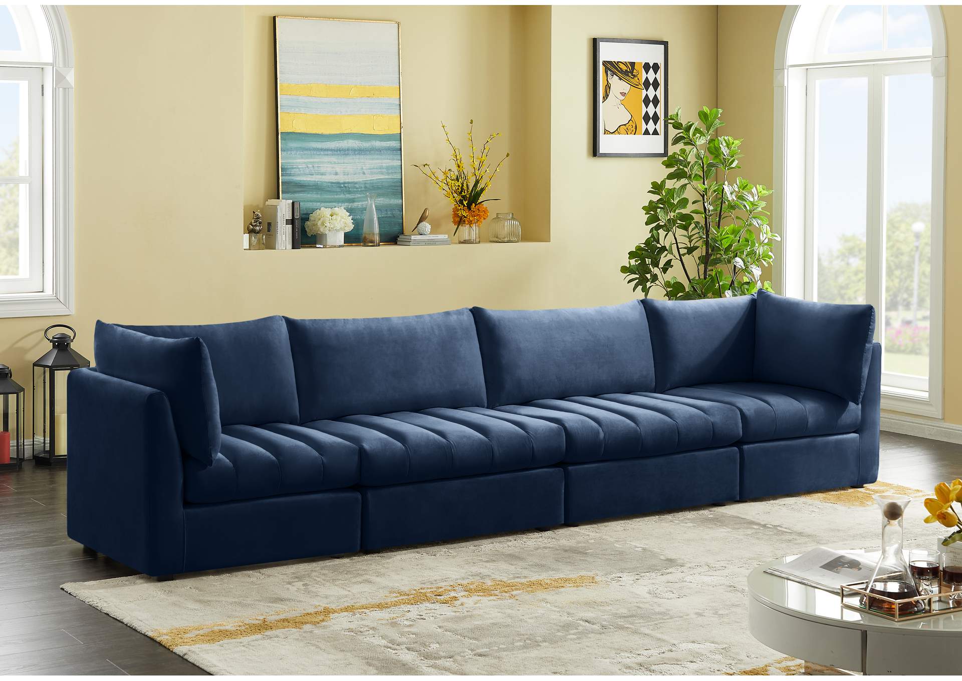 Jacob Navy Velvet Modular Sofa,Meridian Furniture