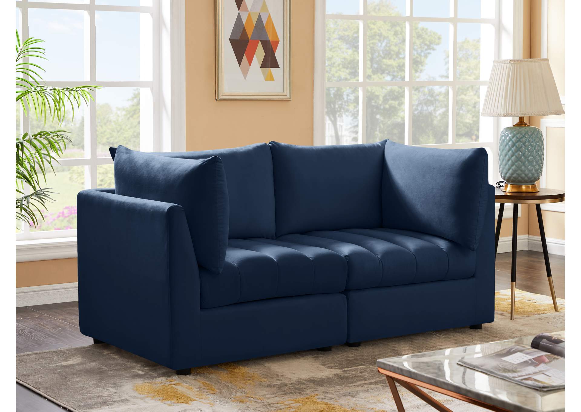 Jacob Navy Velvet Modular Sofa,Meridian Furniture