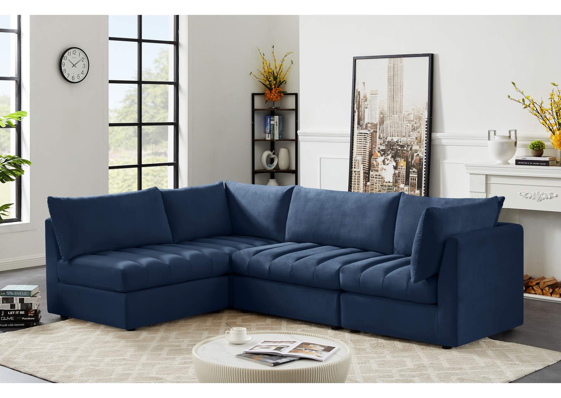 Jacob Navy Velvet Modular Sectional,Meridian Furniture