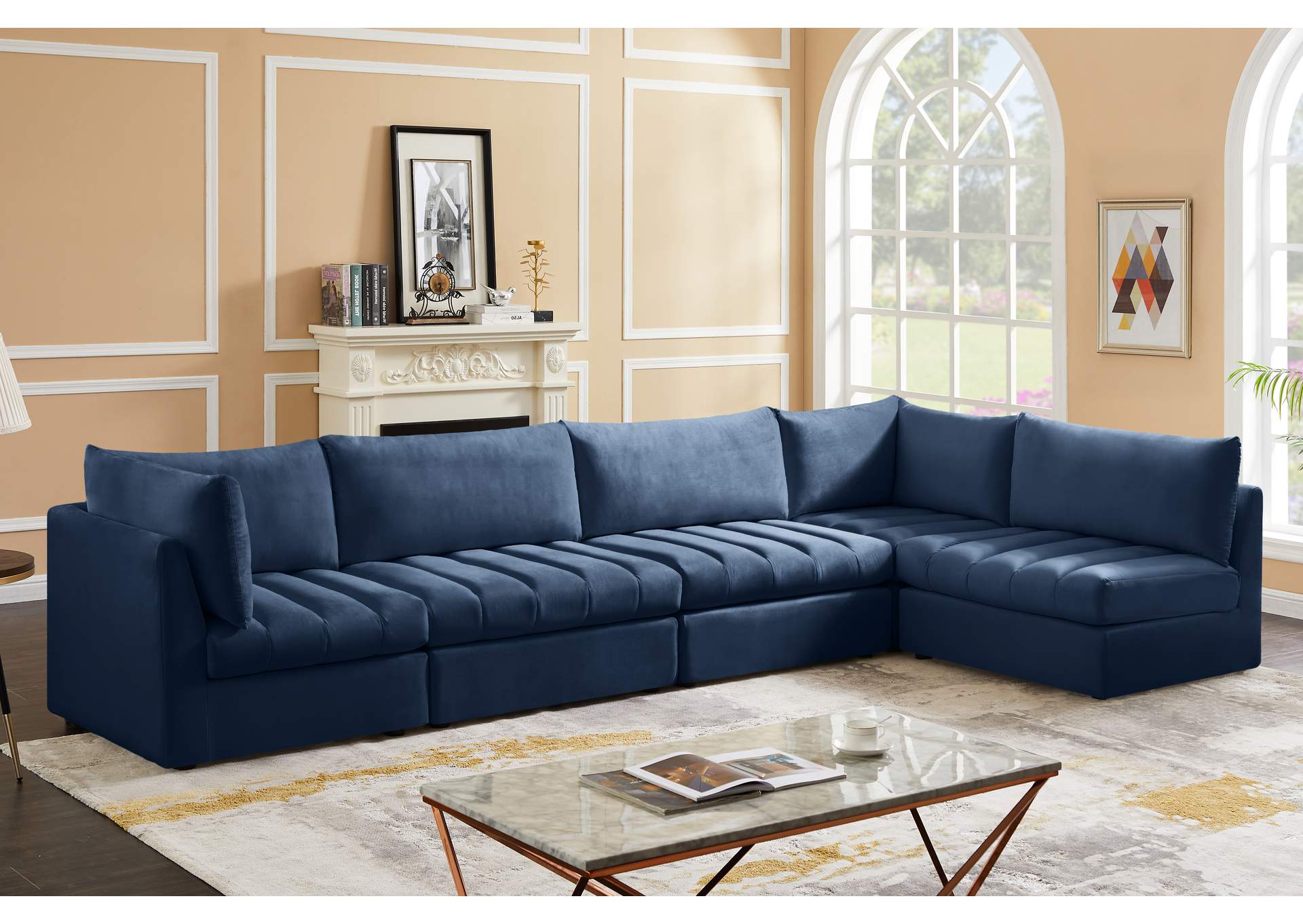 Jacob Navy Velvet Modular Sectional,Meridian Furniture