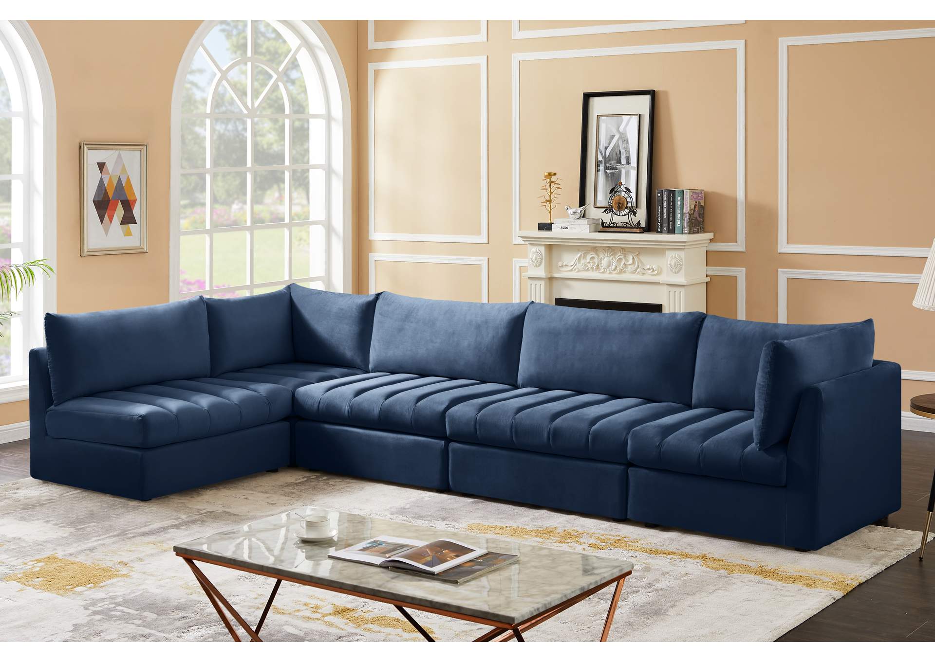 Jacob Navy Velvet Modular Sectional,Meridian Furniture