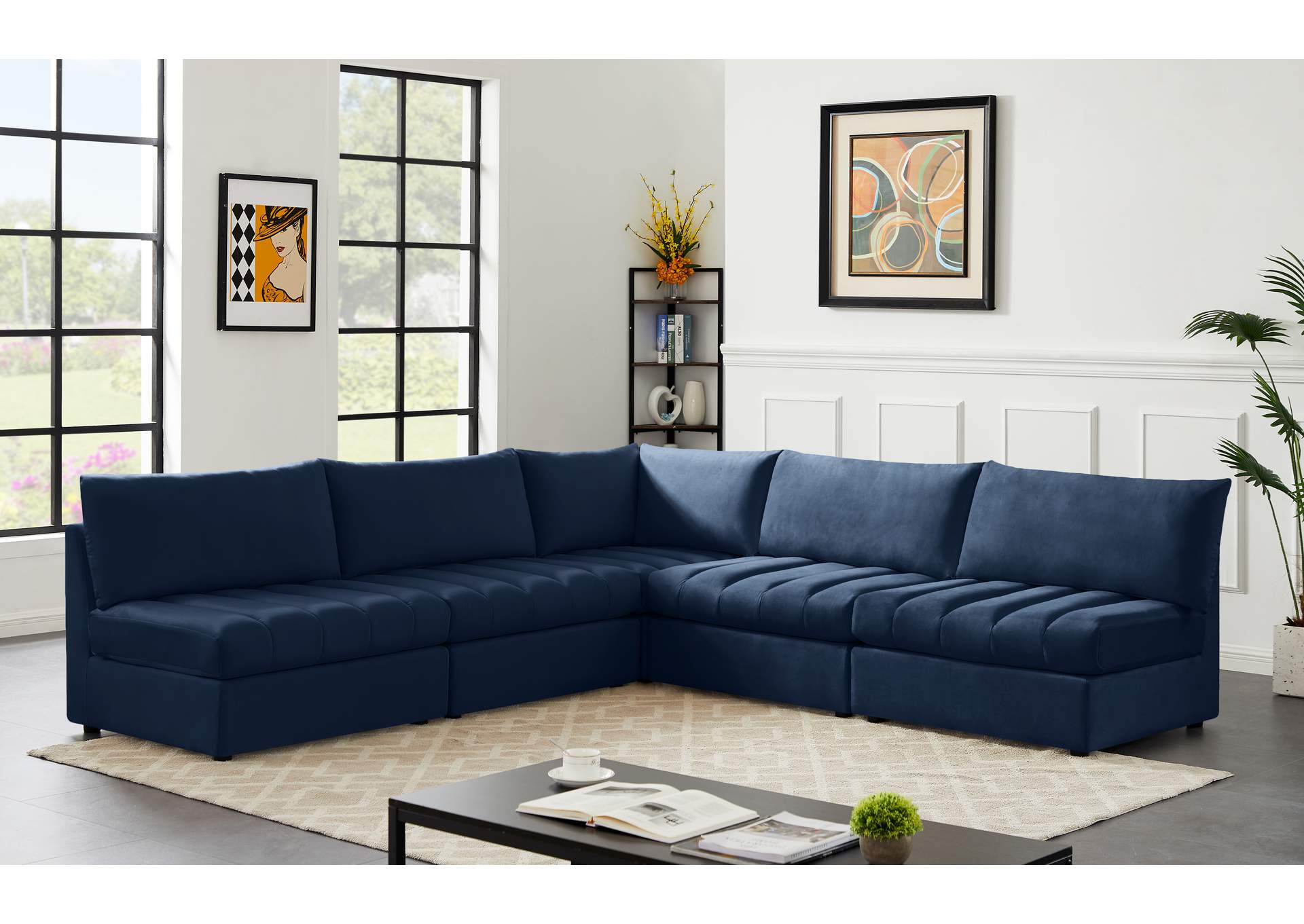 Jacob Navy Velvet Modular Sectional,Meridian Furniture