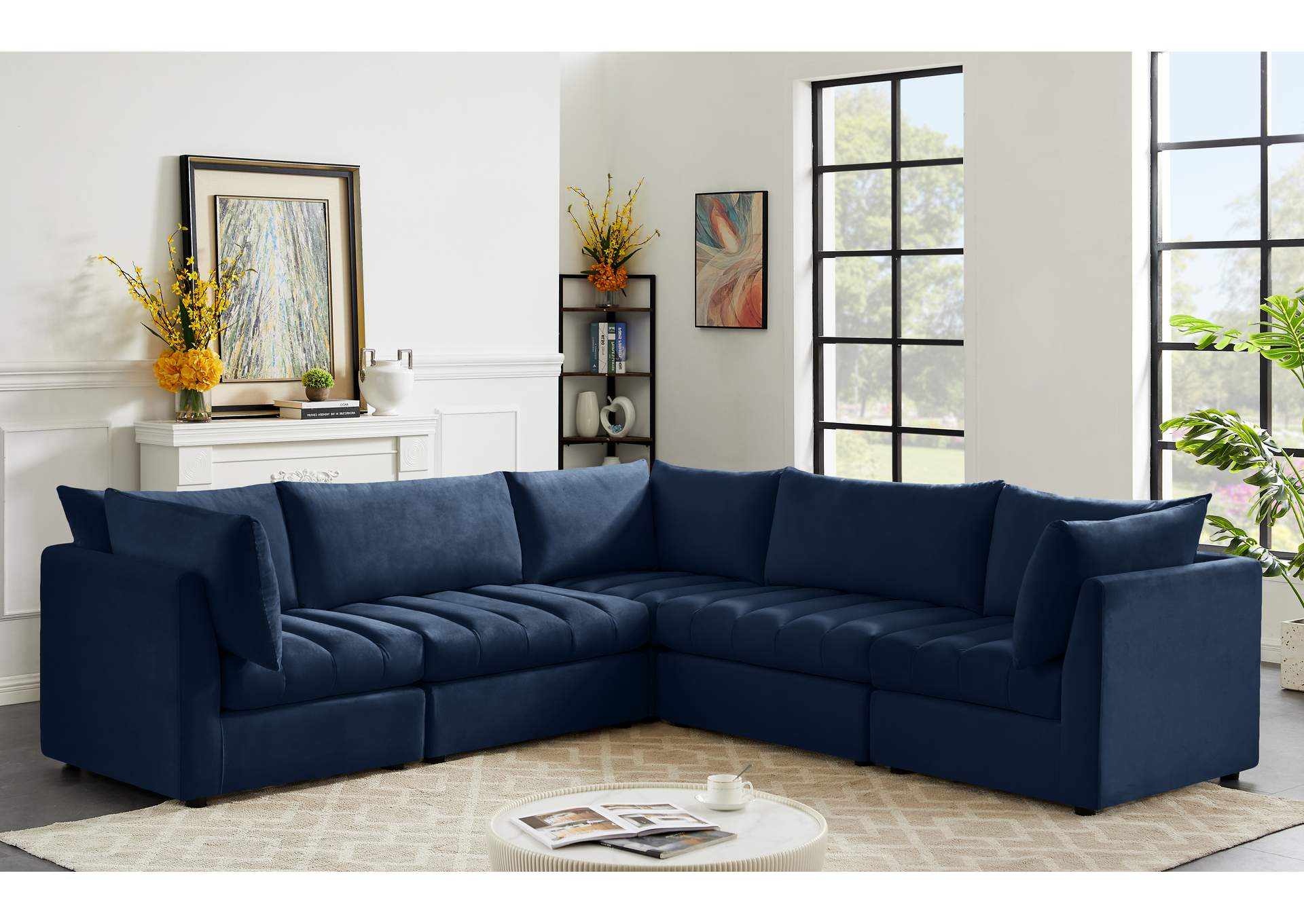 Jacob Navy Velvet Modular Sectional,Meridian Furniture