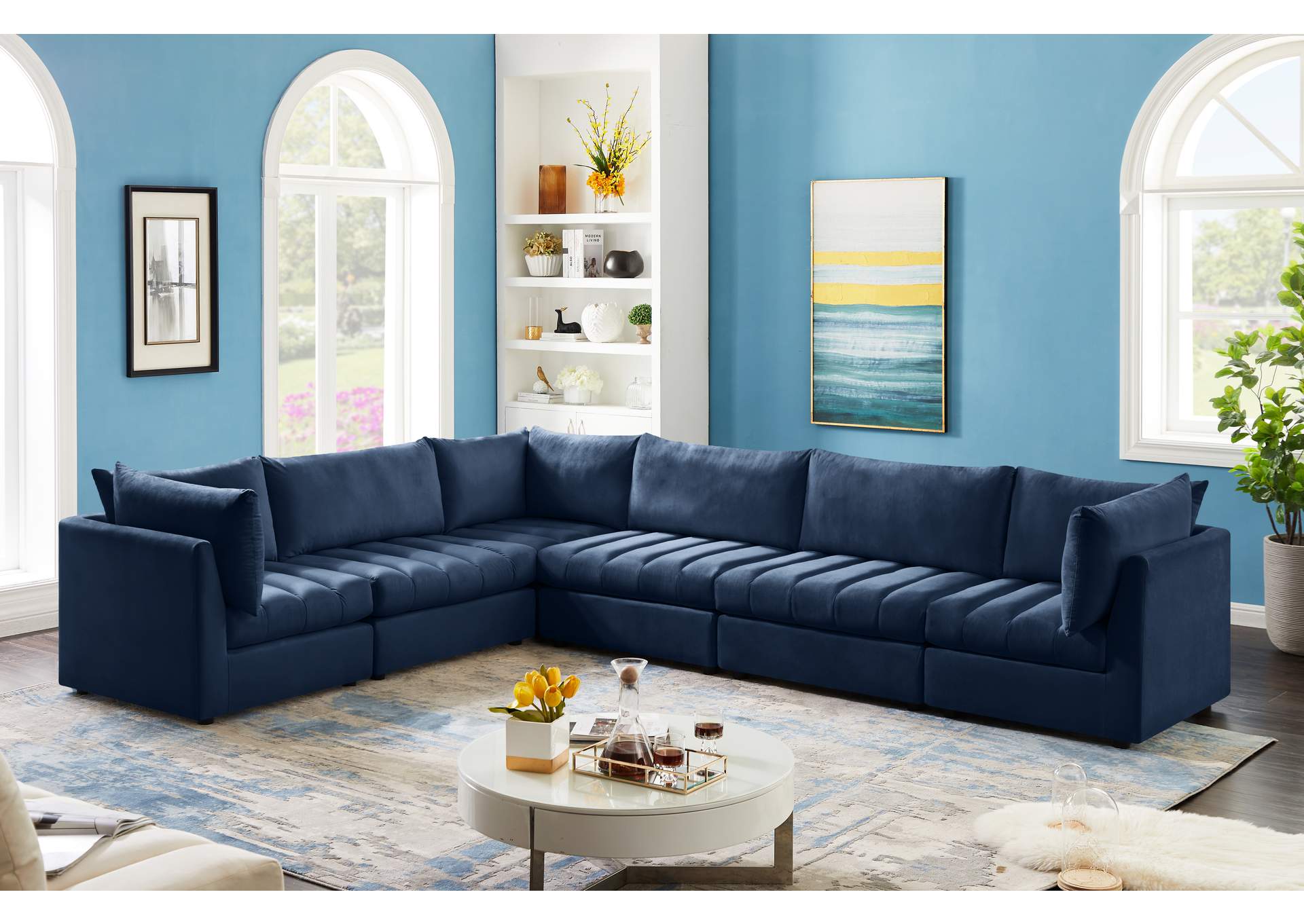 Jacob Navy Velvet Modular Sectional,Meridian Furniture