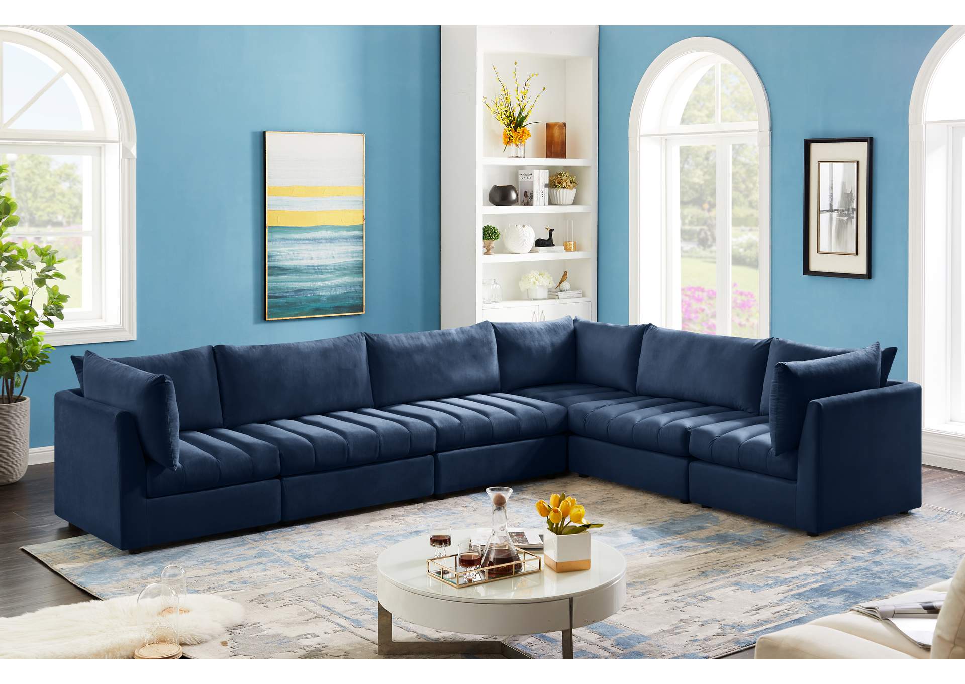 Jacob Navy Velvet Modular Sectional,Meridian Furniture