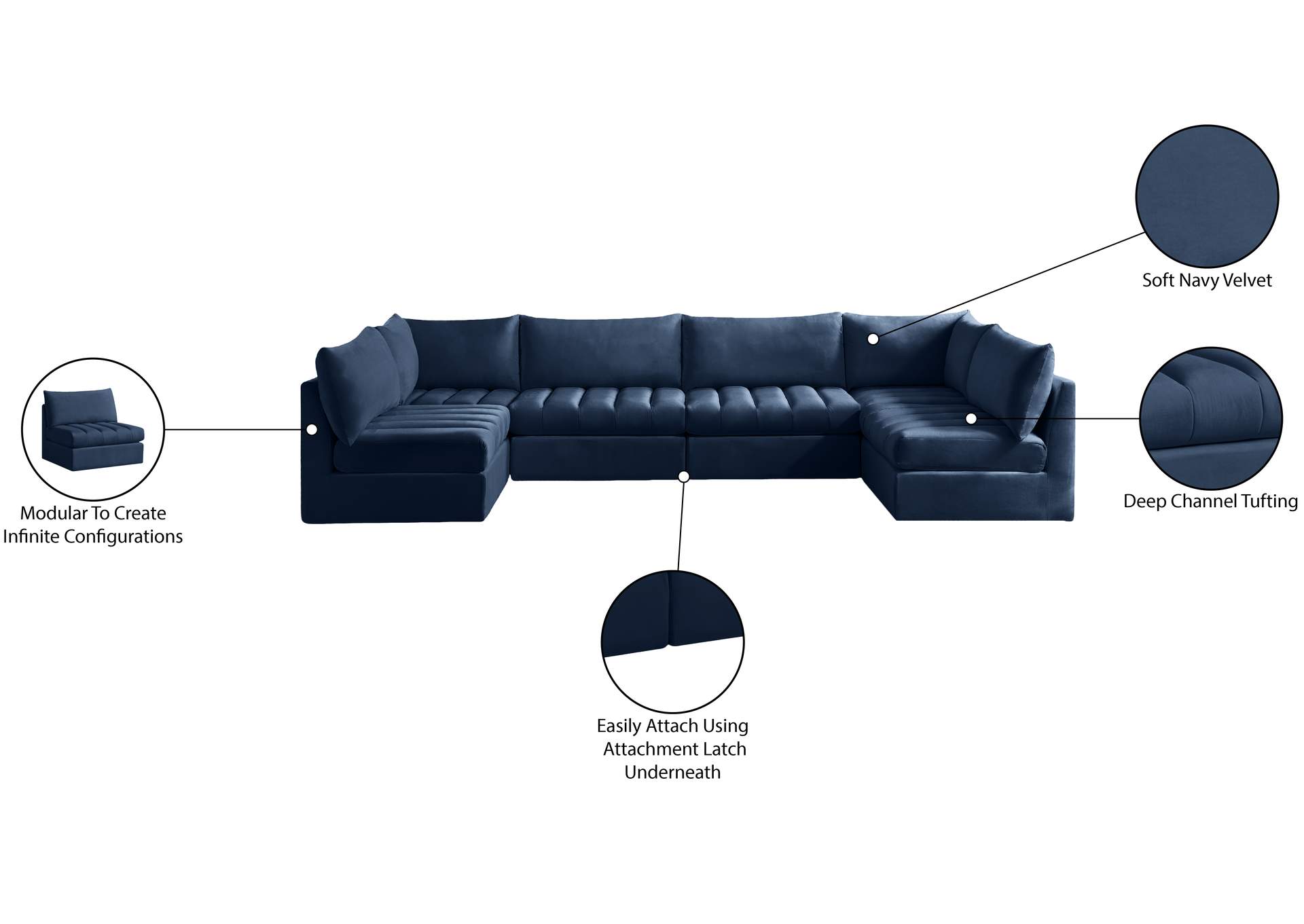 Jacob Navy Velvet Modular Sectional,Meridian Furniture