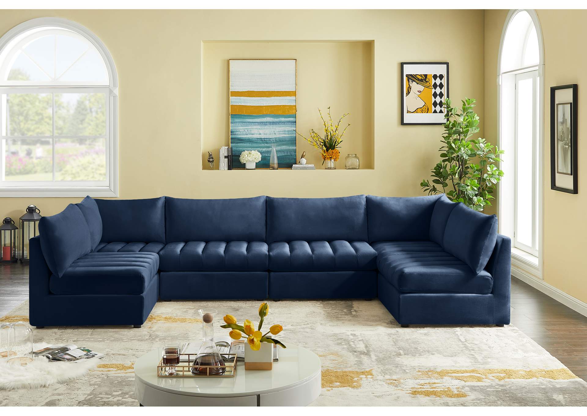 Jacob Navy Velvet Modular Sectional,Meridian Furniture