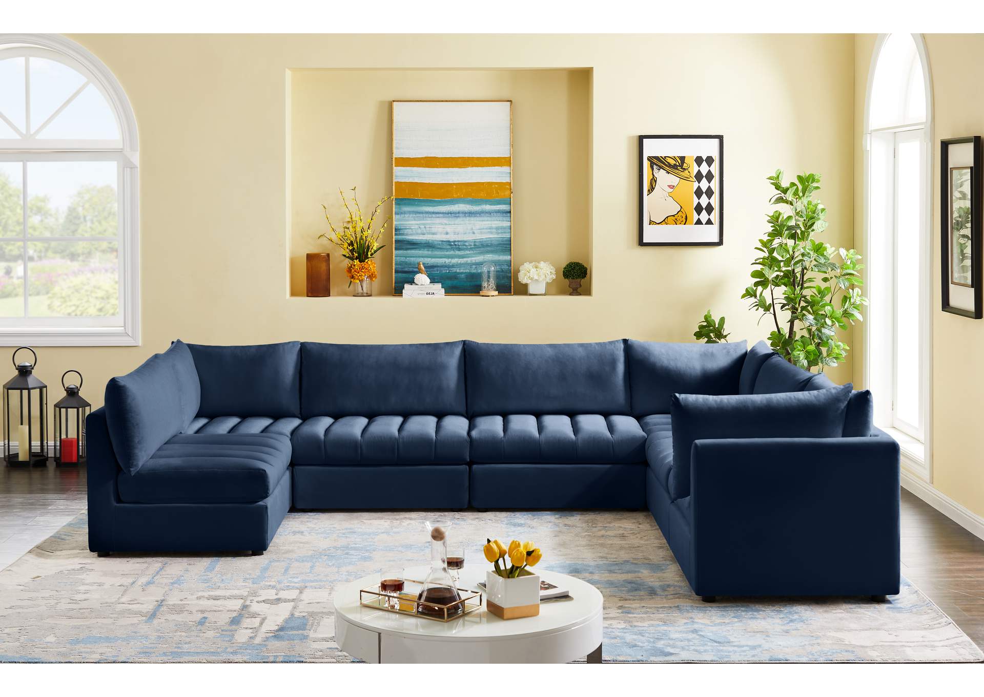 Jacob Navy Velvet Modular Sectional,Meridian Furniture