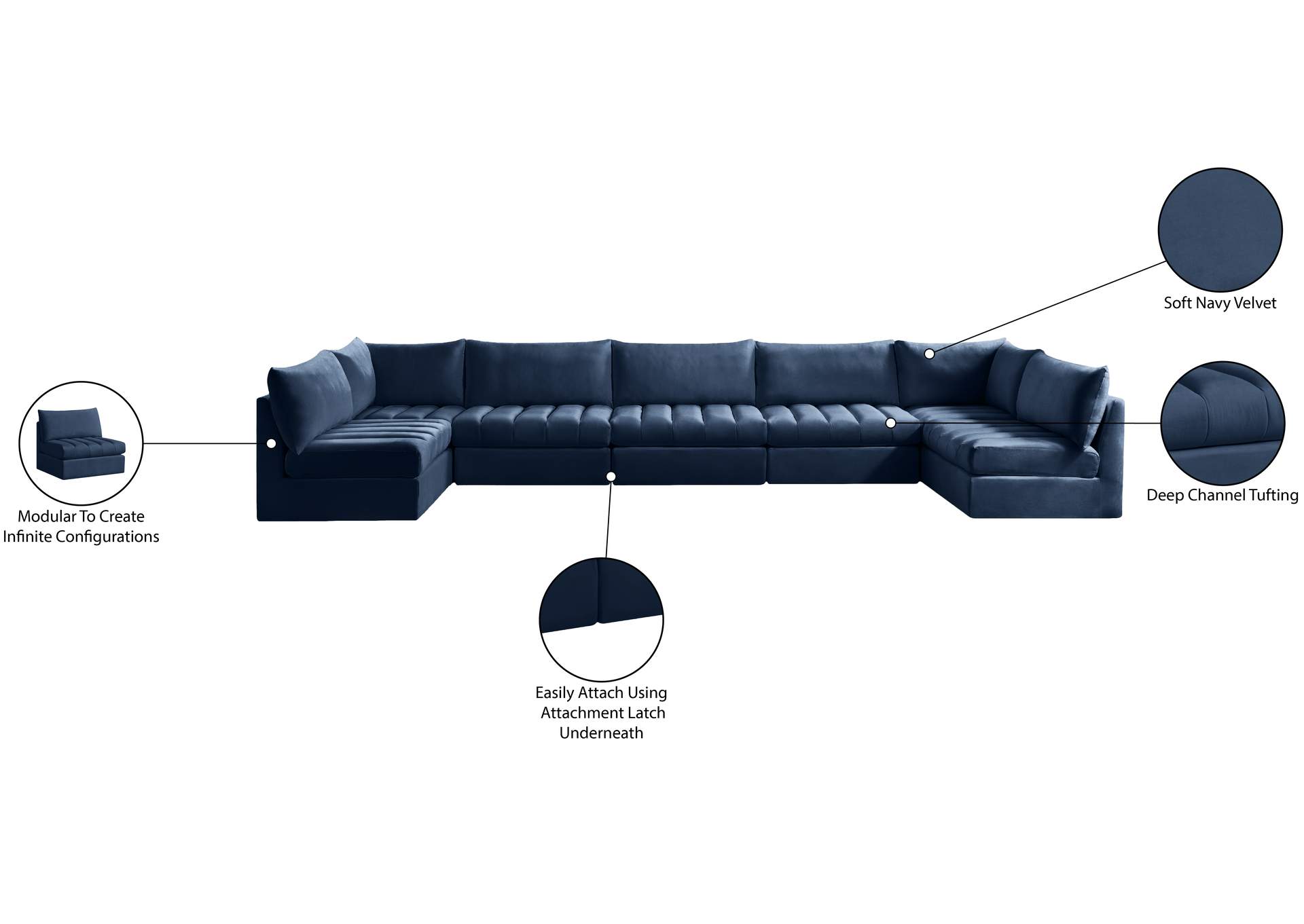 Jacob Navy Velvet Modular Sectional,Meridian Furniture