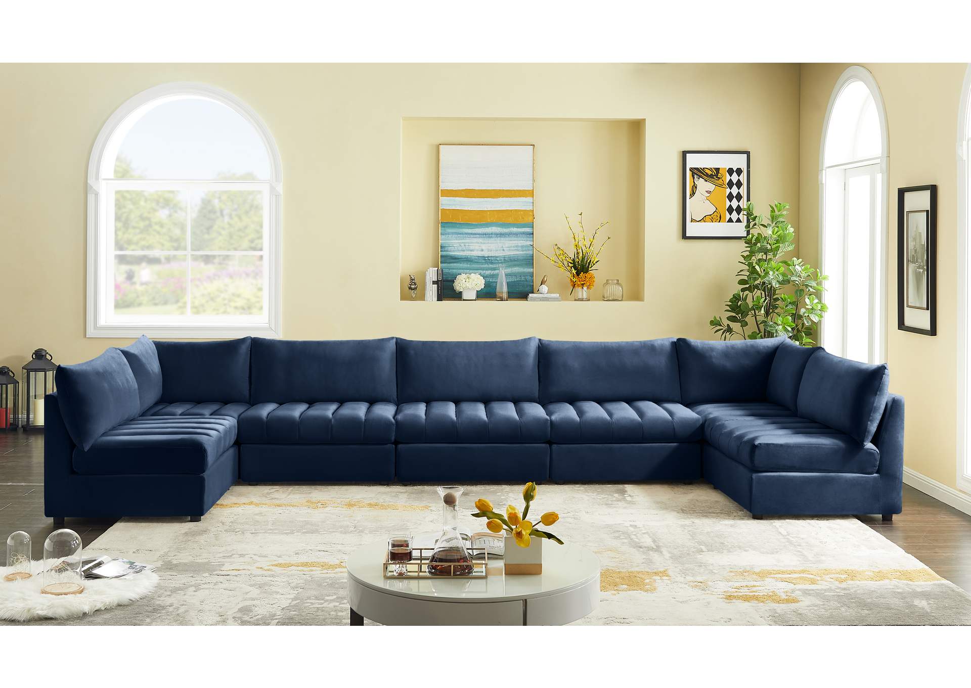 Jacob Navy Velvet Modular Sectional,Meridian Furniture