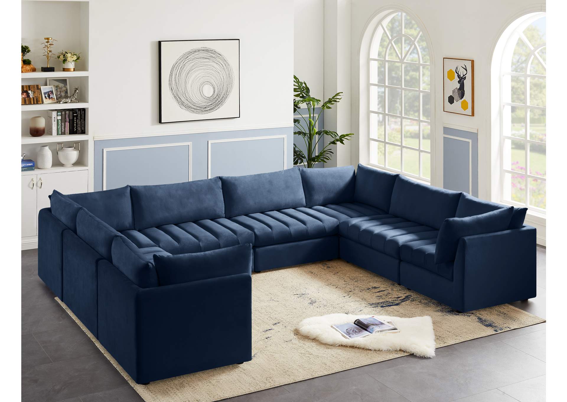 Jacob Navy Velvet Modular Sectional,Meridian Furniture