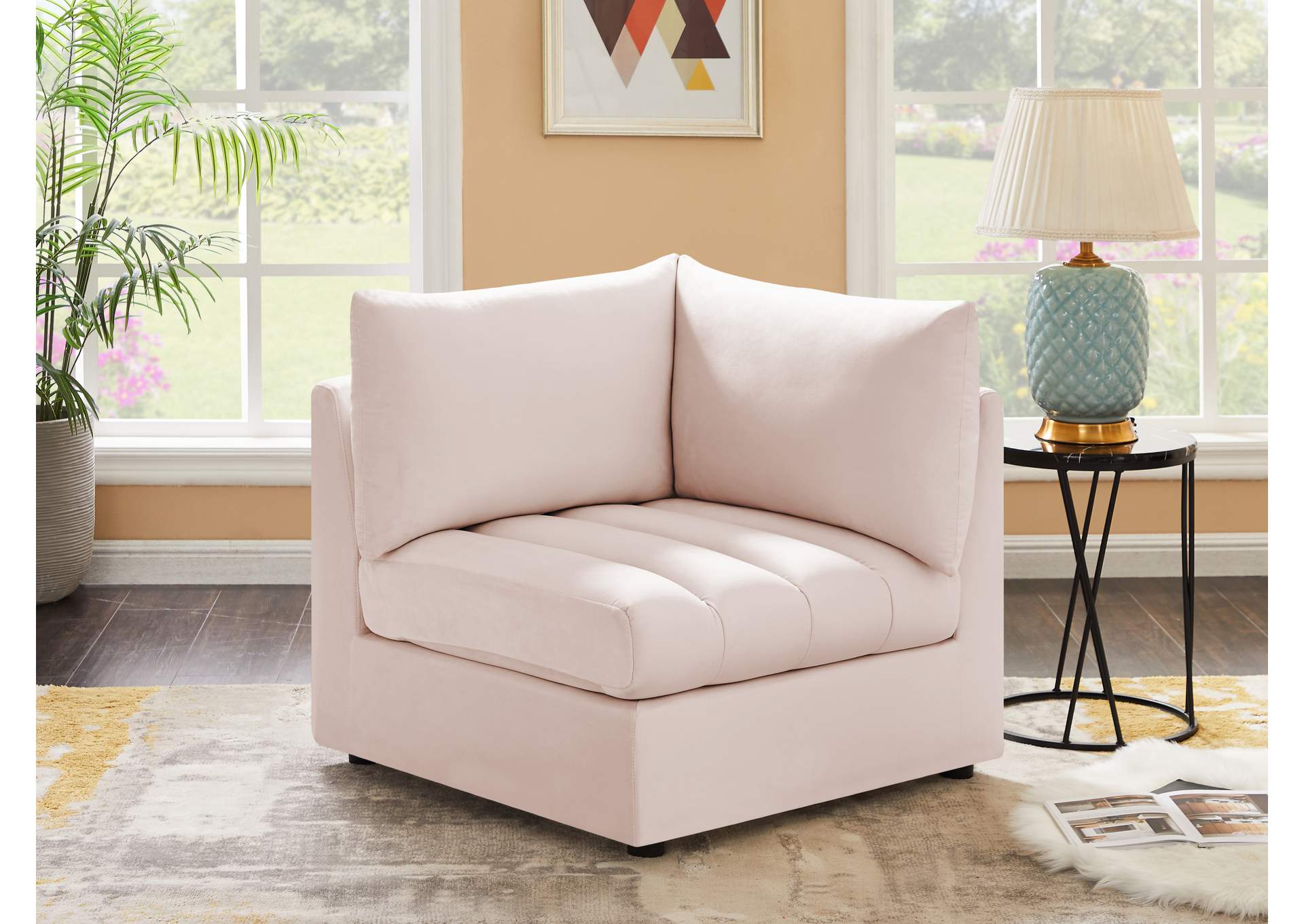 Jacob Pink Velvet Corner,Meridian Furniture