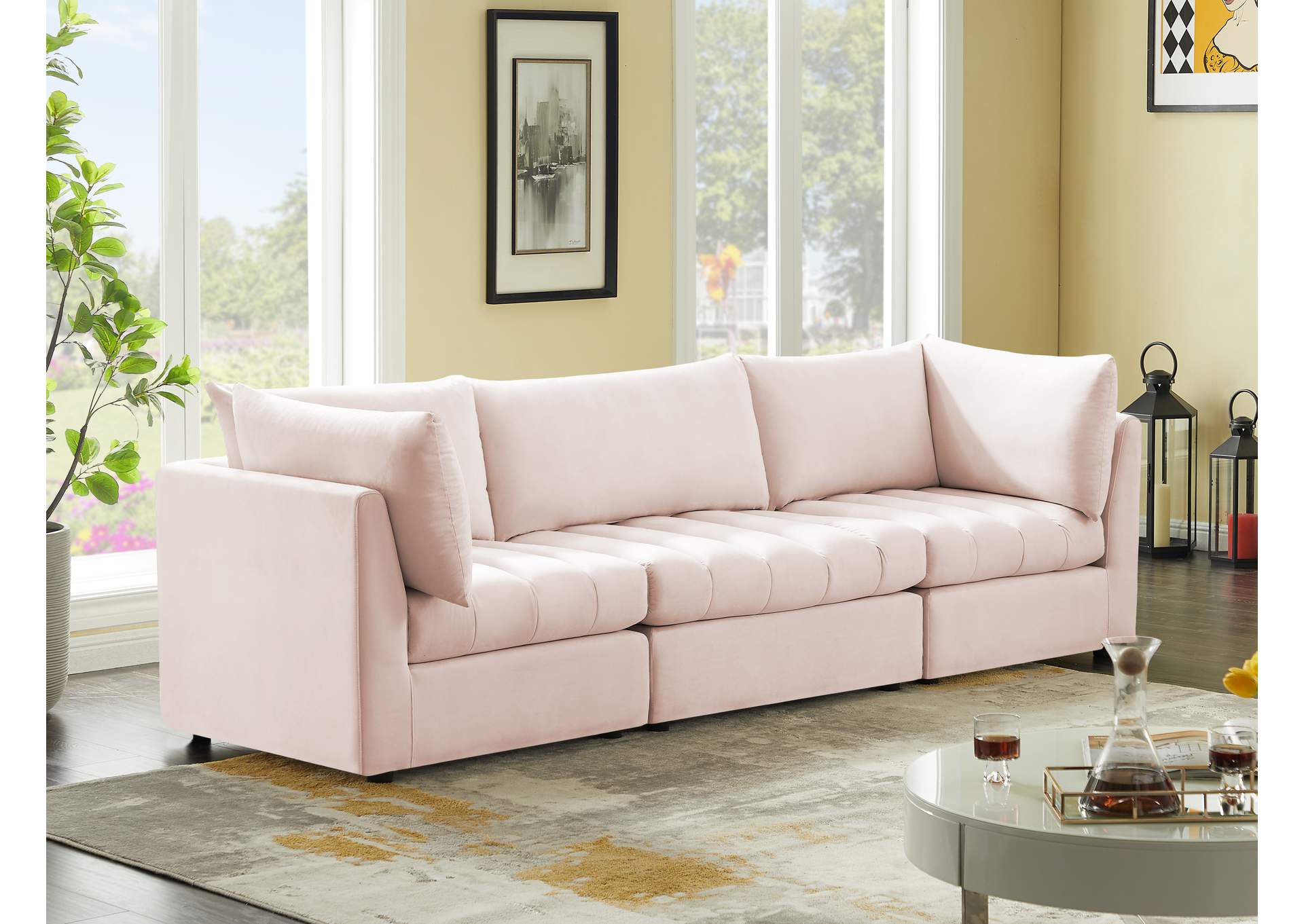 Jacob Pink Velvet Modular Sofa,Meridian Furniture