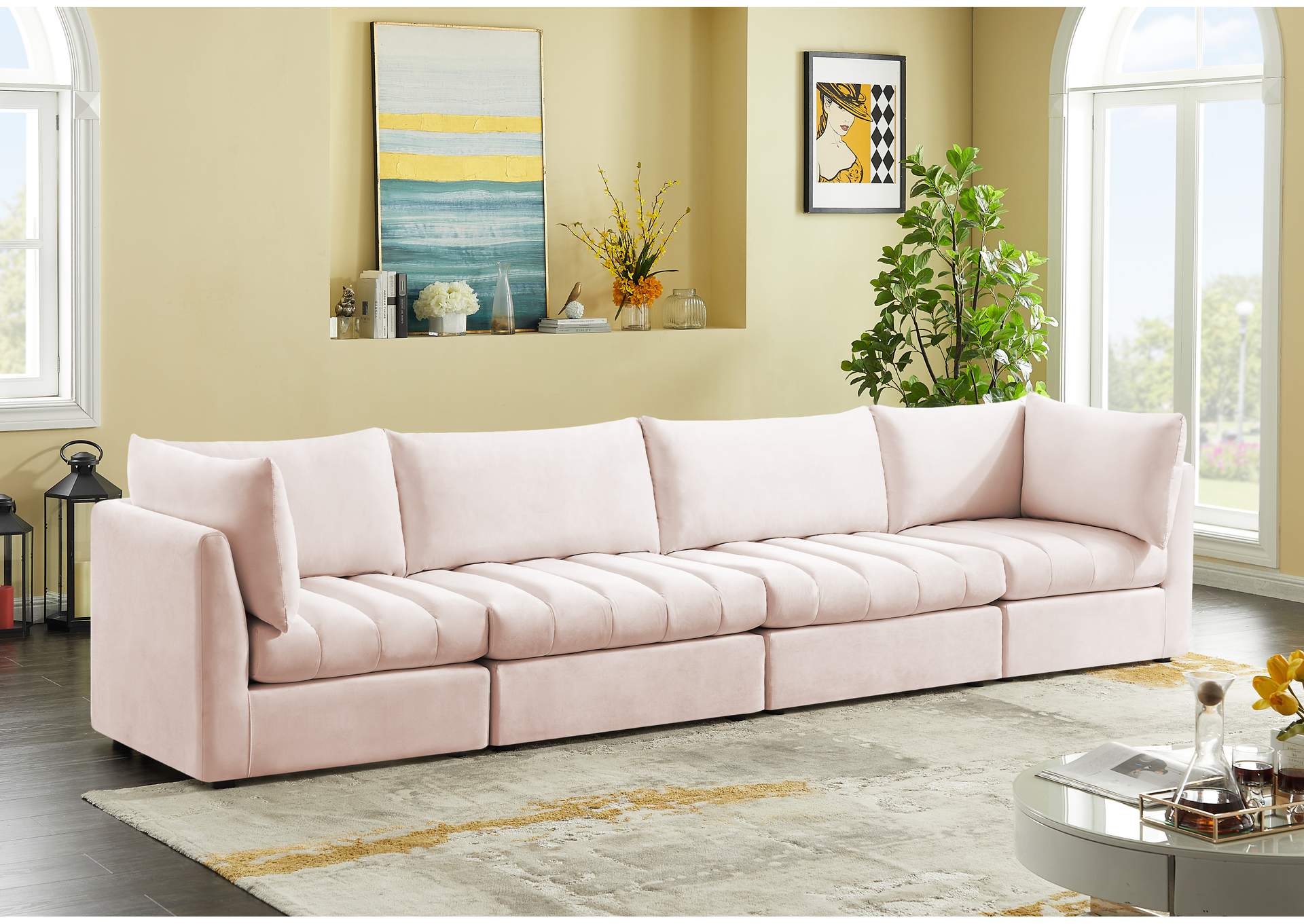 Jacob Pink Velvet Modular Sofa,Meridian Furniture