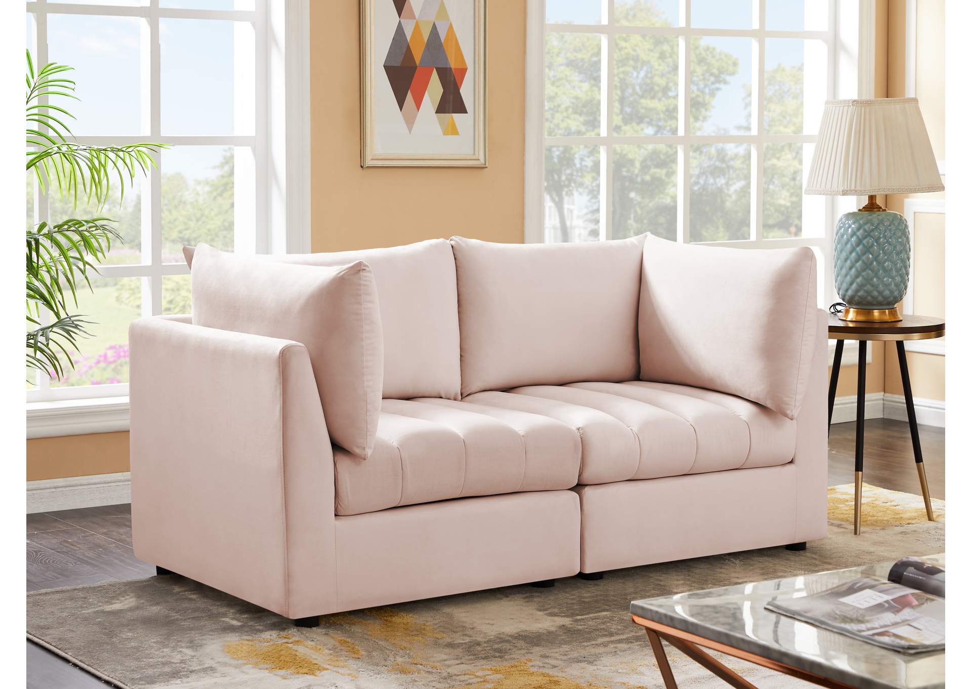 Jacob Pink Velvet Modular Sofa,Meridian Furniture