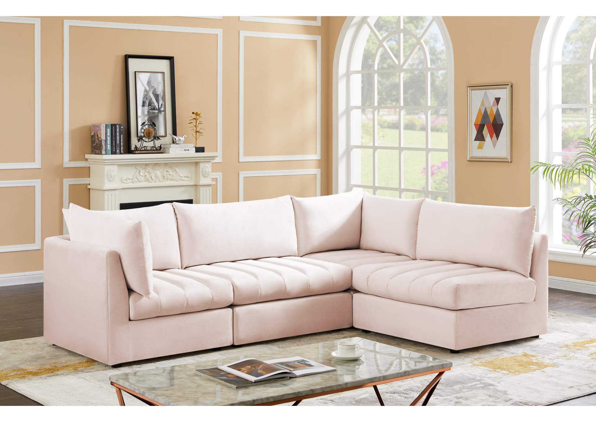 Jacob Pink Velvet Modular Sectional,Meridian Furniture