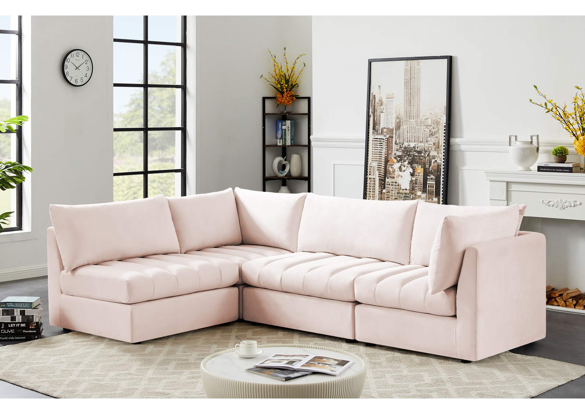 Jacob Pink Velvet Modular Sectional,Meridian Furniture