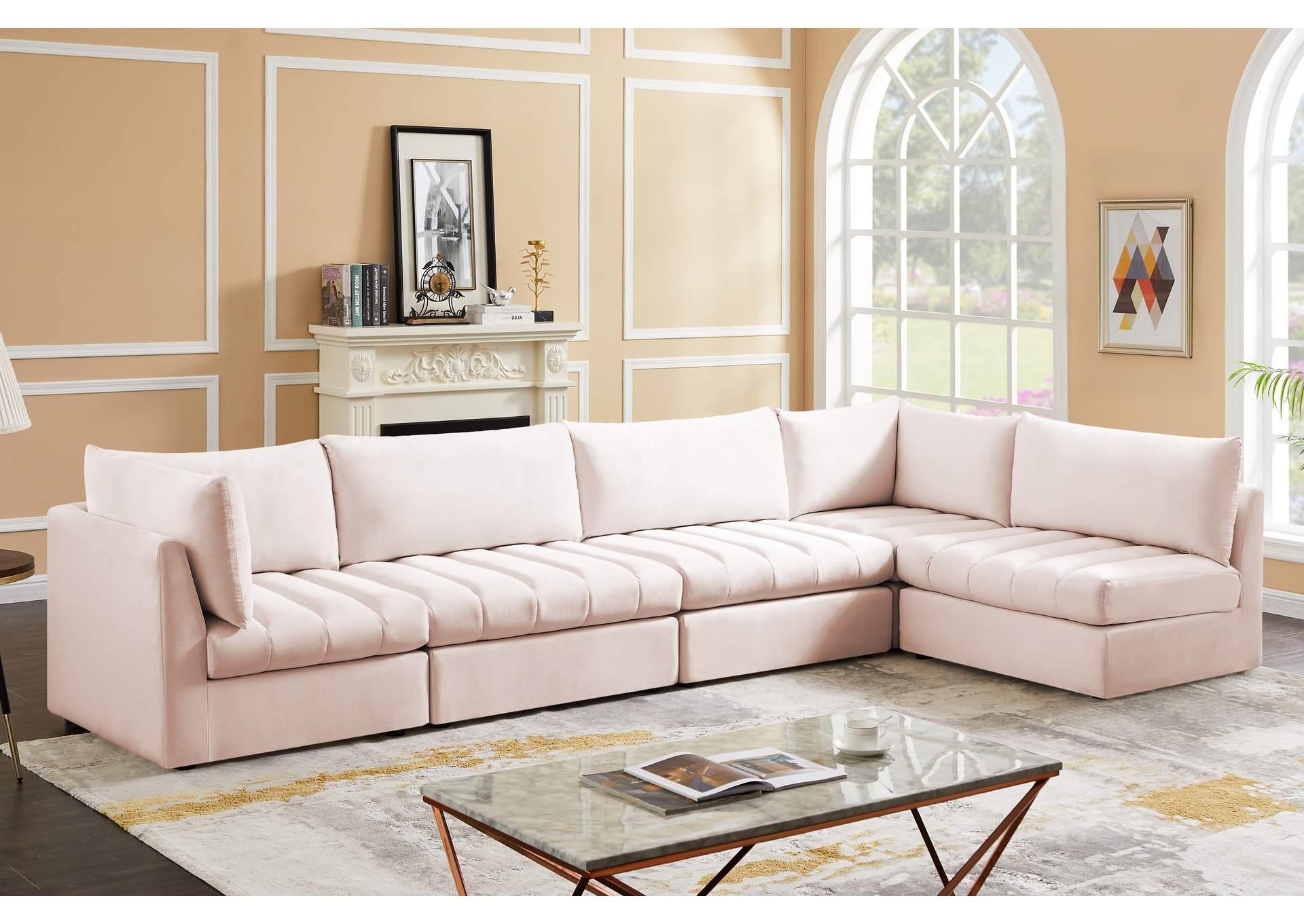 Jacob Pink Velvet Modular Sectional,Meridian Furniture