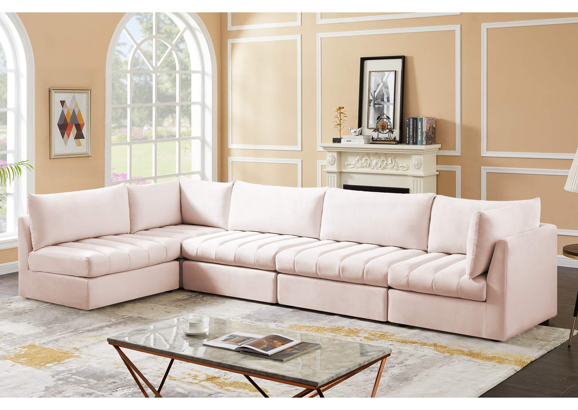 Jacob Pink Velvet Modular Sectional,Meridian Furniture