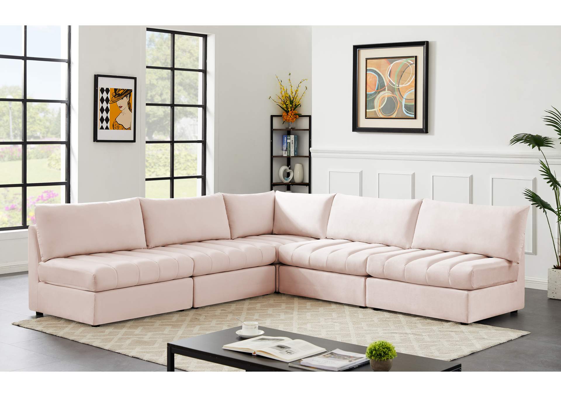 Jacob Pink Velvet Modular Sectional,Meridian Furniture