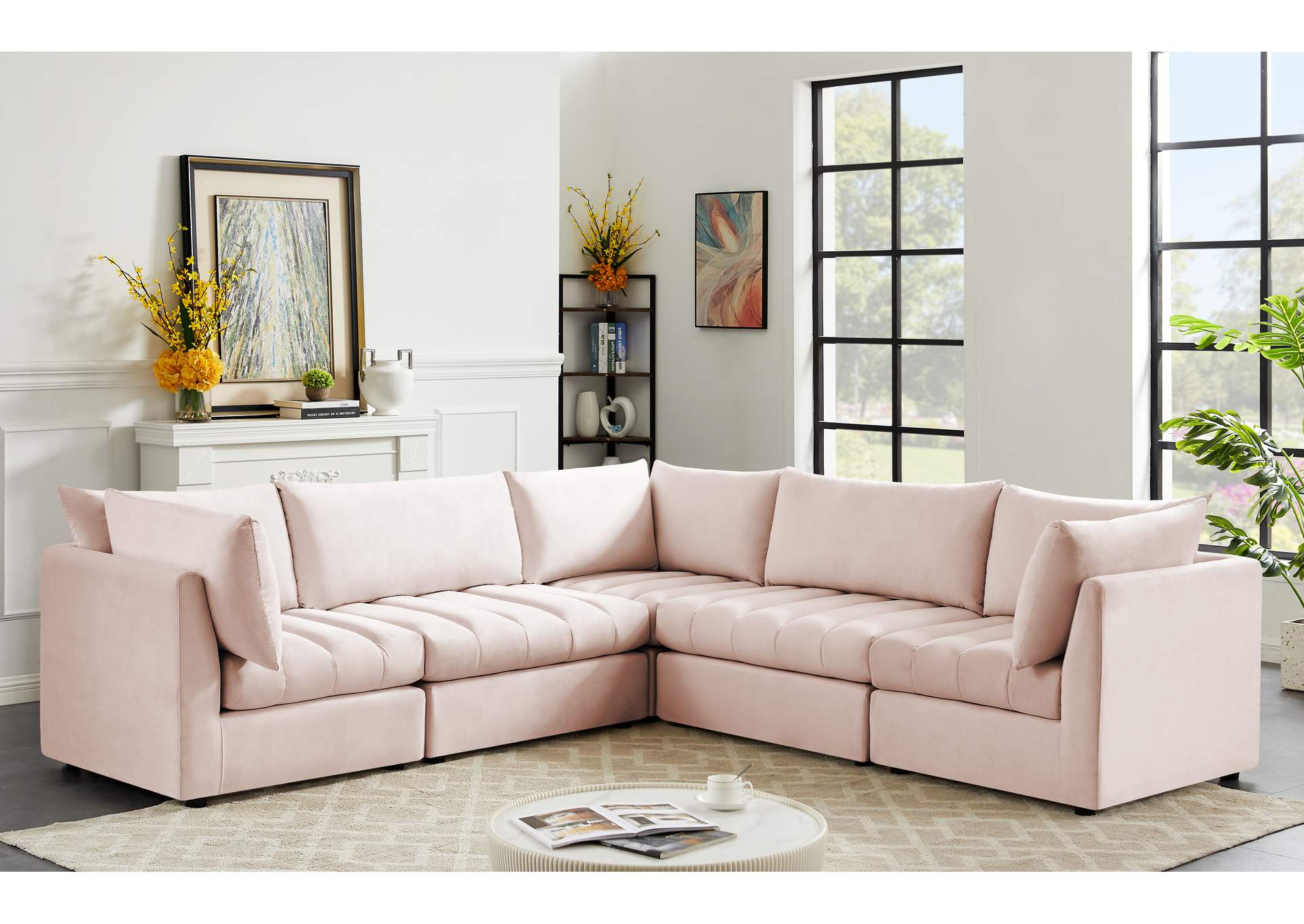 Jacob Pink Velvet Modular Sectional,Meridian Furniture