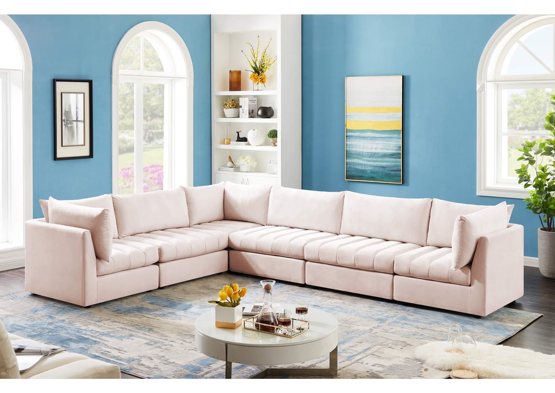 Jacob Pink Velvet Modular Sectional,Meridian Furniture